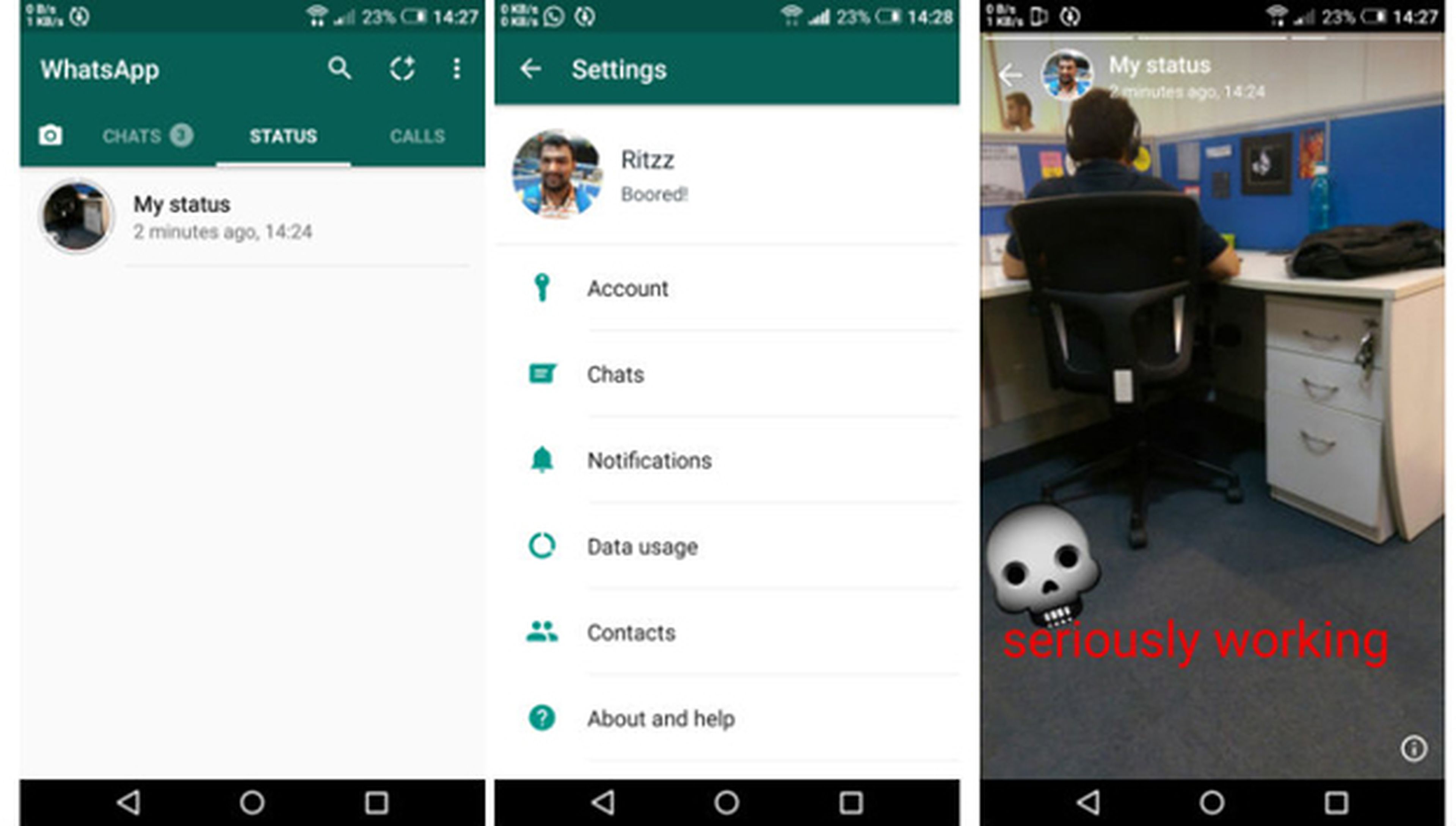 Ejemplo de un estado en WhatsApp para Android