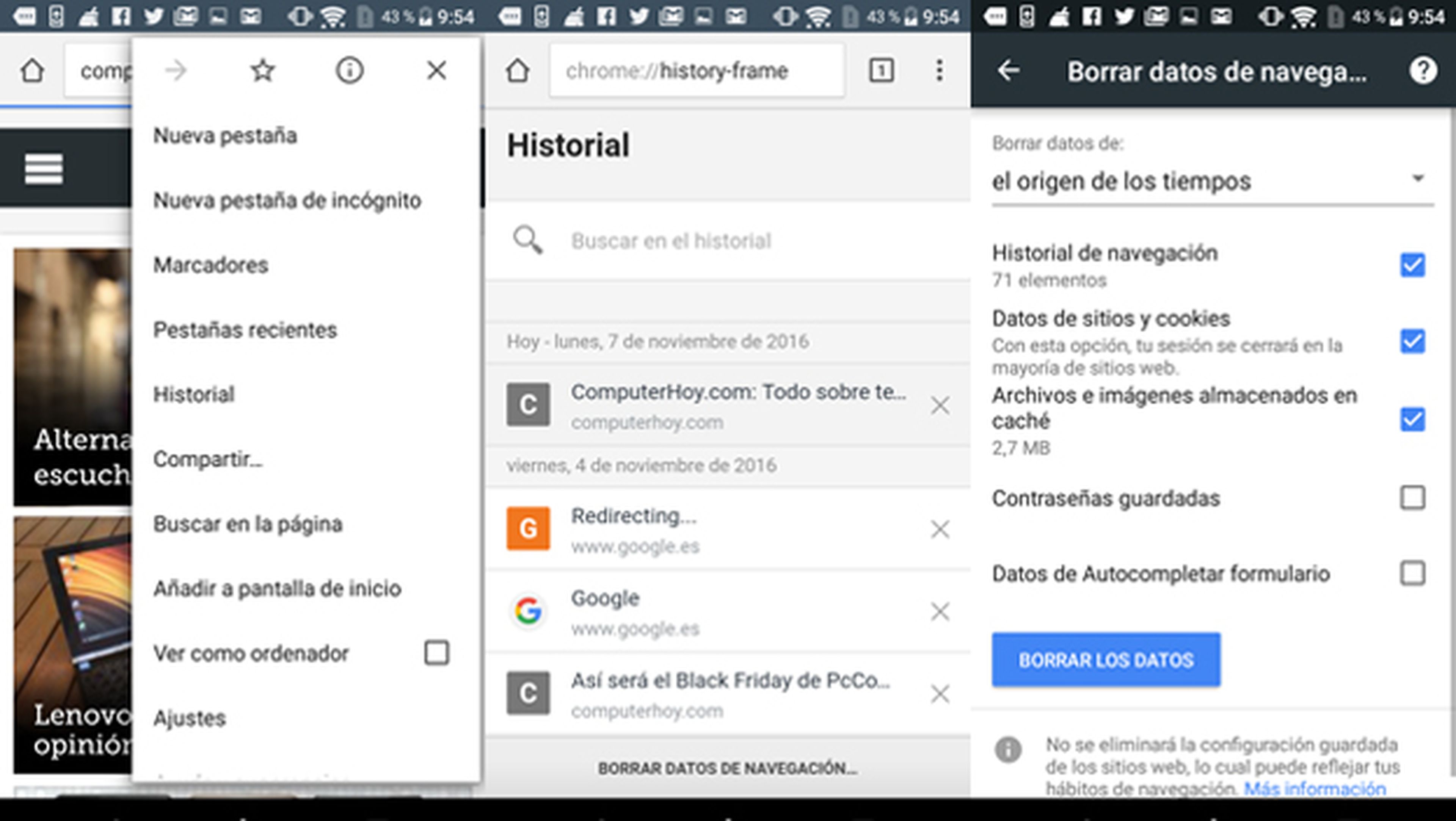 Borrar el historial de Chrome en Android