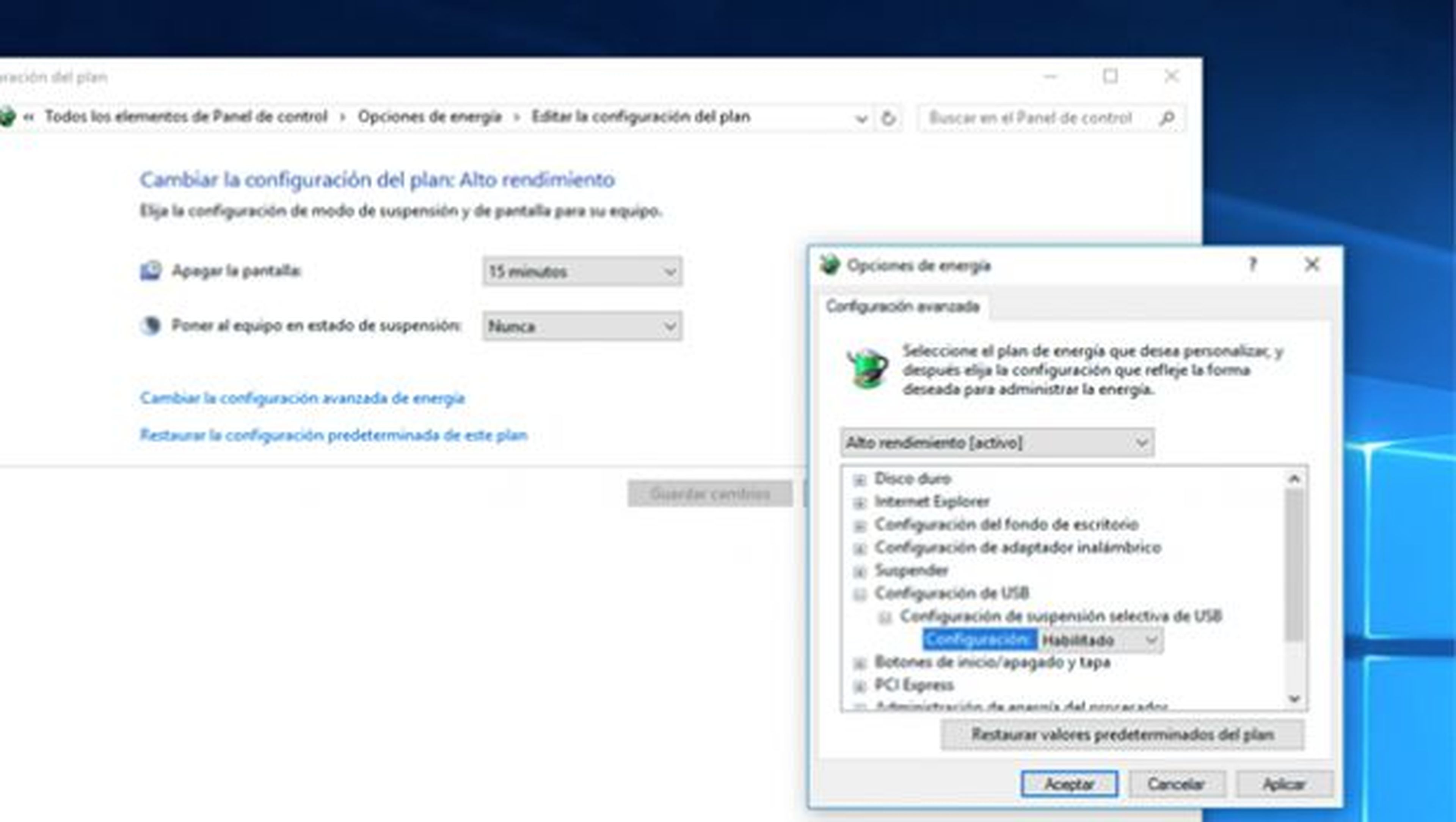 Desactivar el modo selectivo de suspensión en Windows.