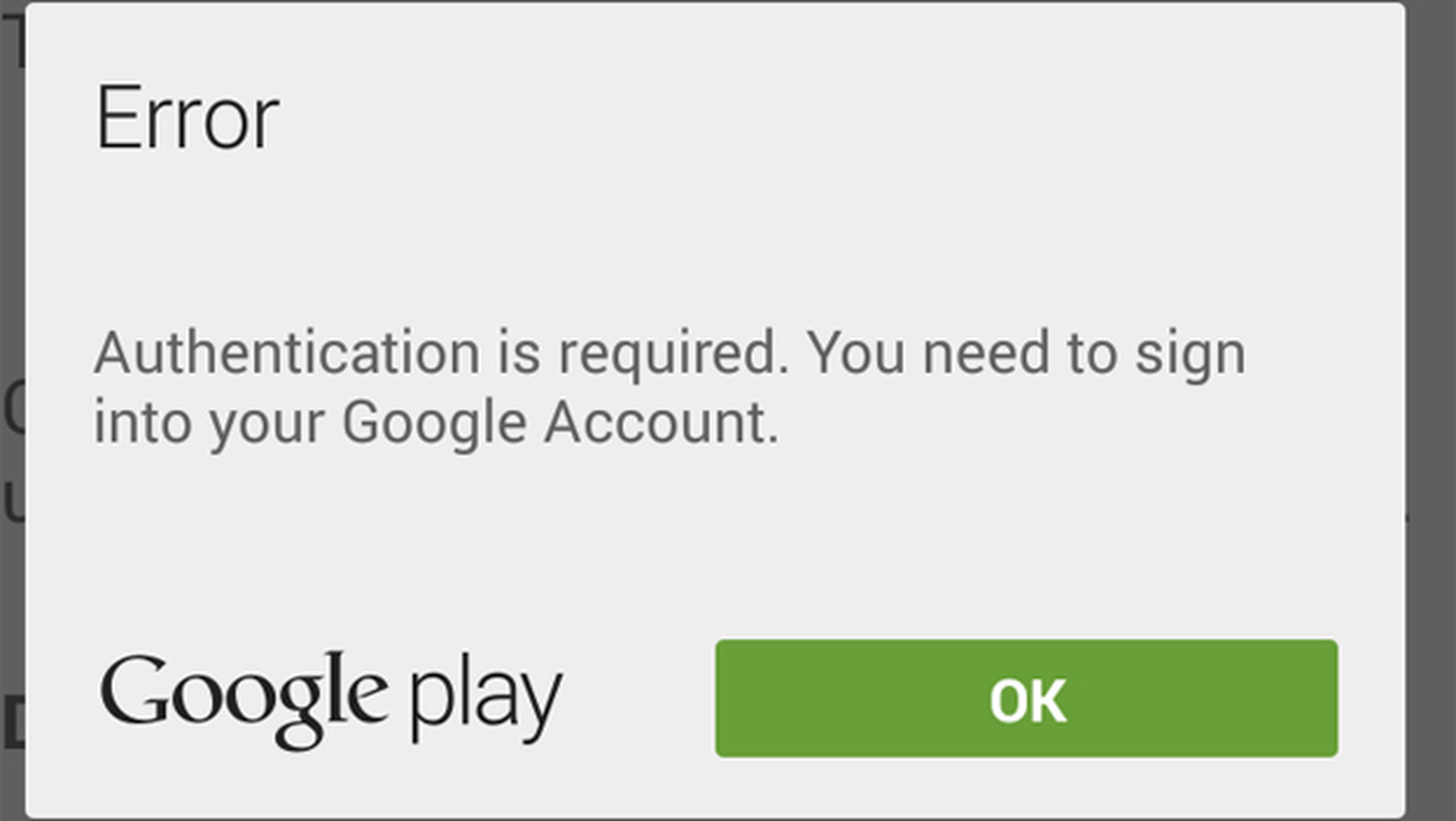 El error de que se requiere autenticación en Google Play