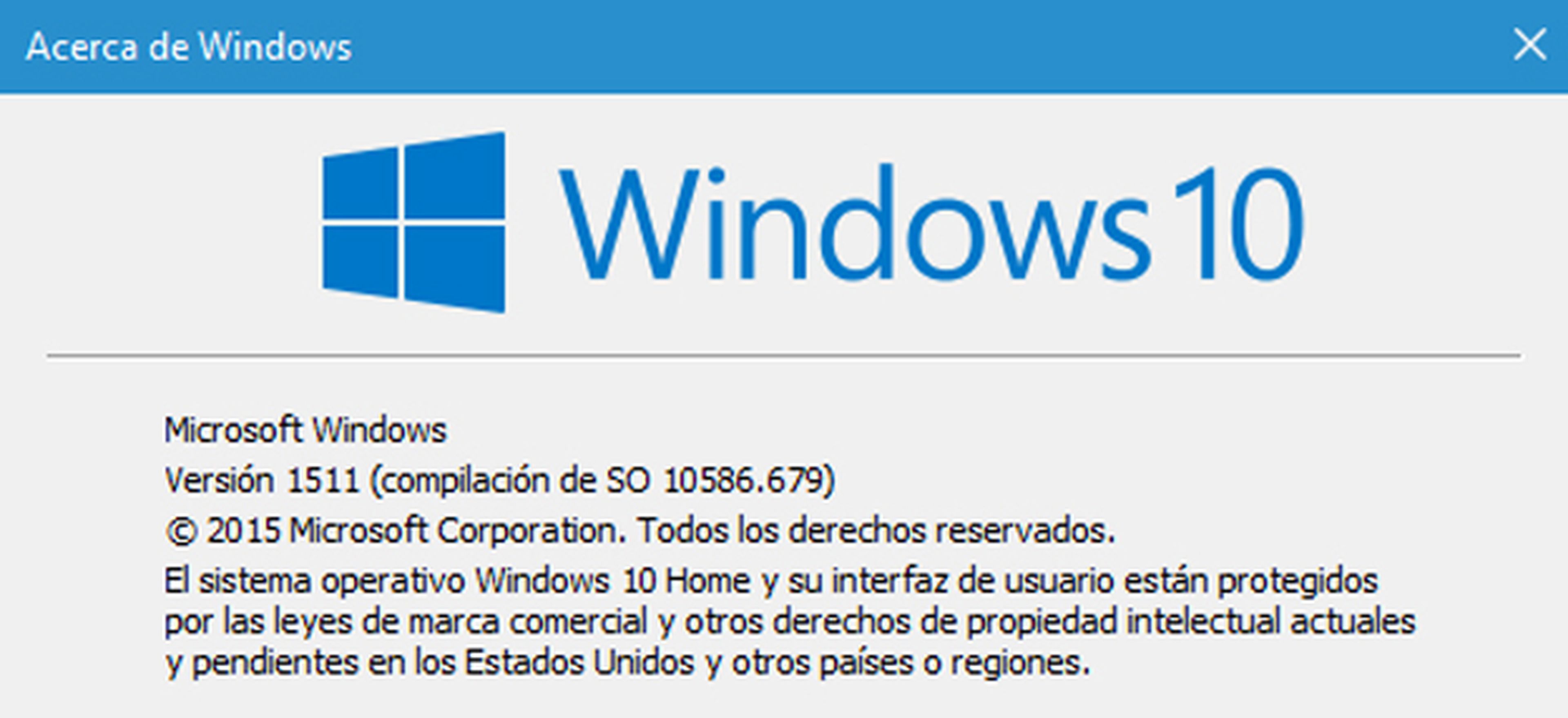 La ventana de Acerca de Windows 10