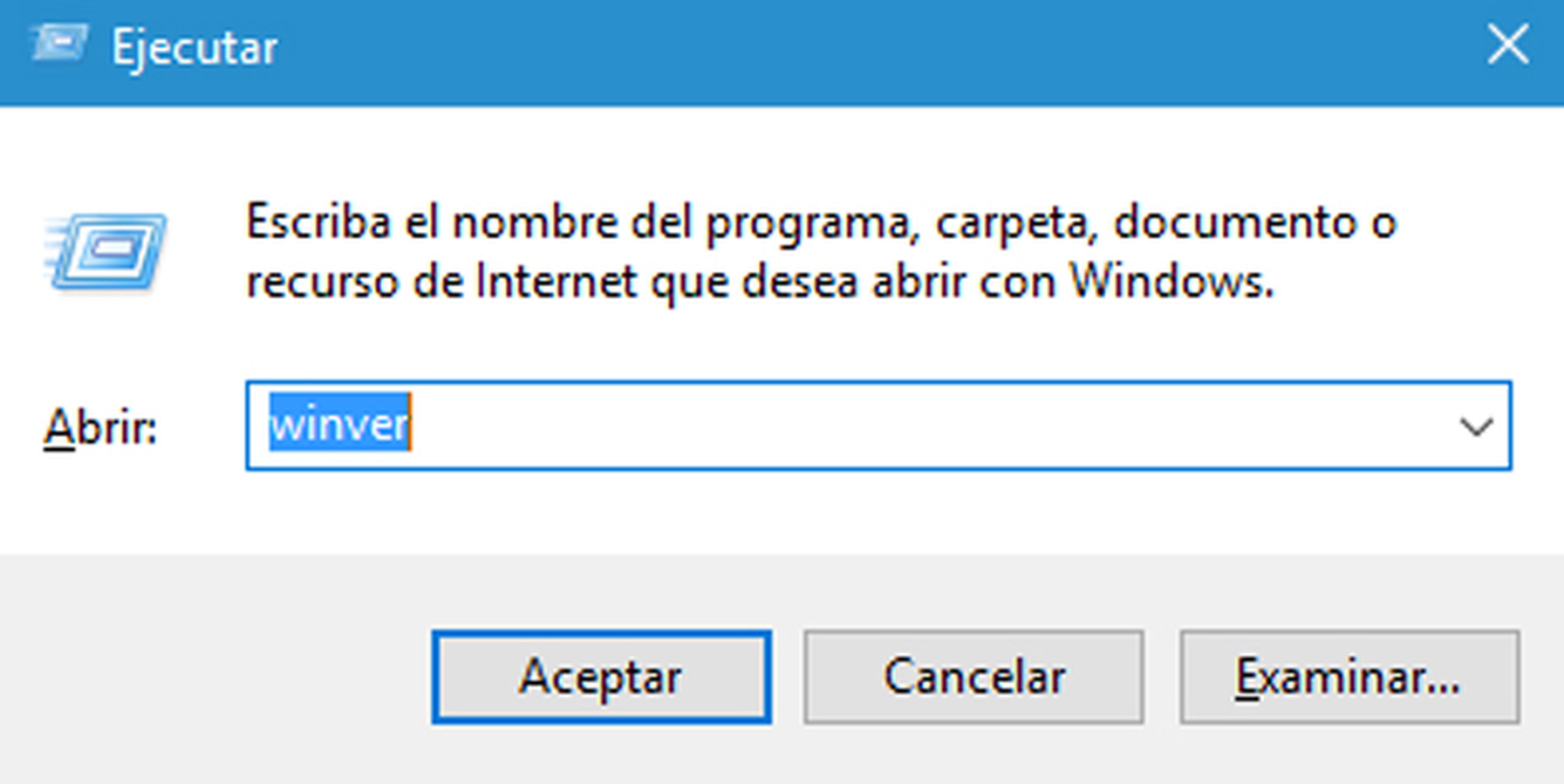 Comando para ejecutar la versión de Windows 10