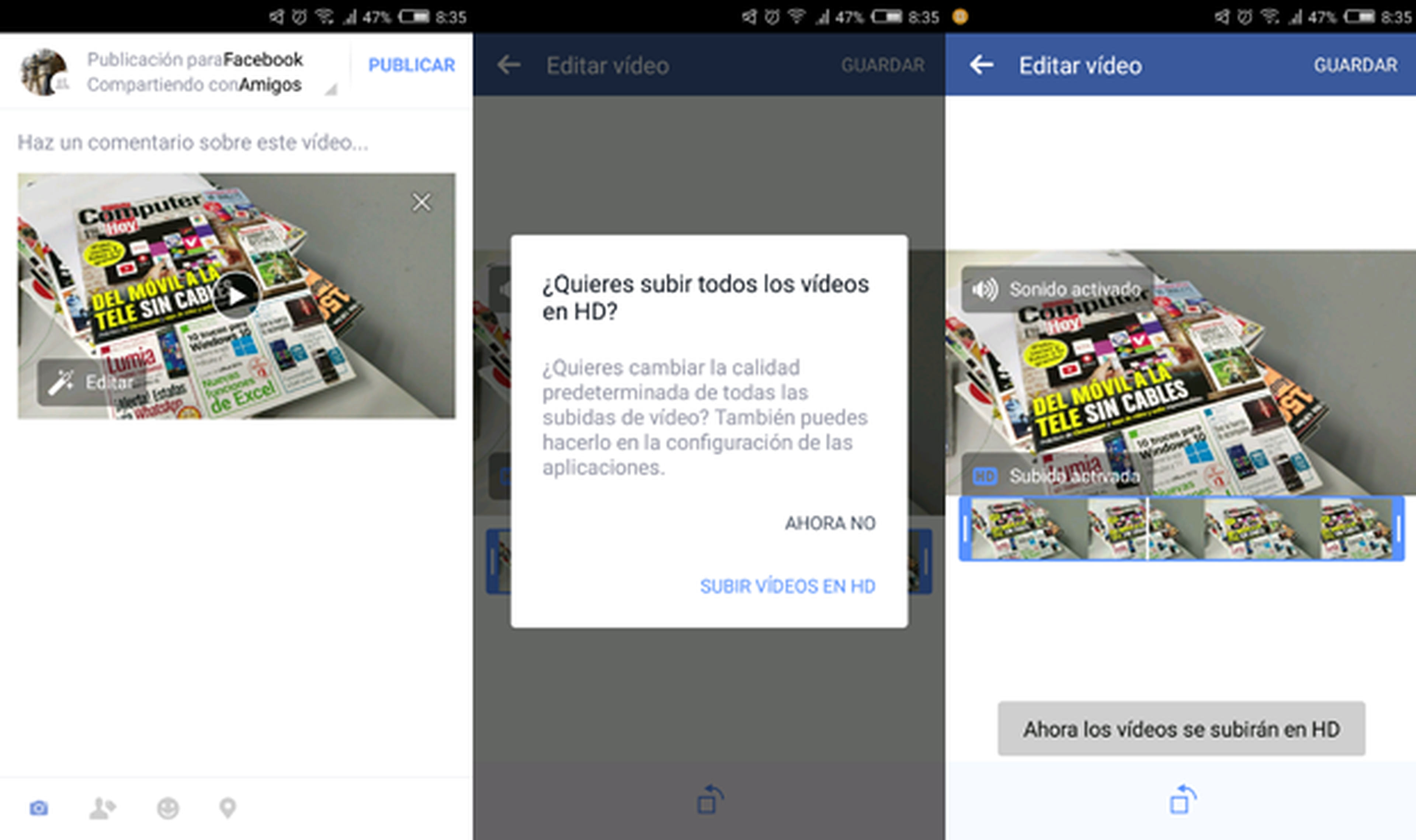 Facebook ya permite subir vídeos en HD desde el móvil