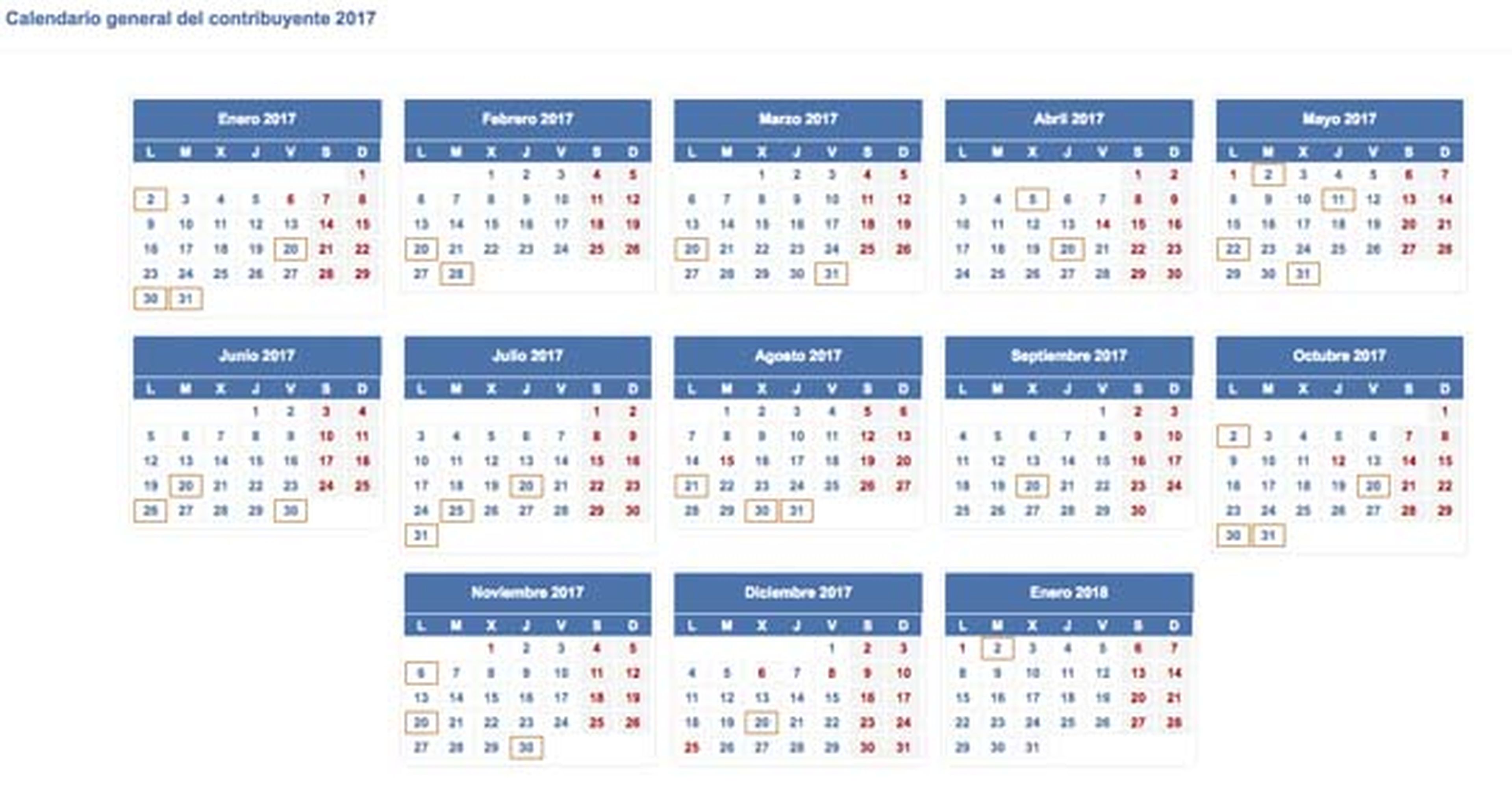 Calendario de la Renta 2016