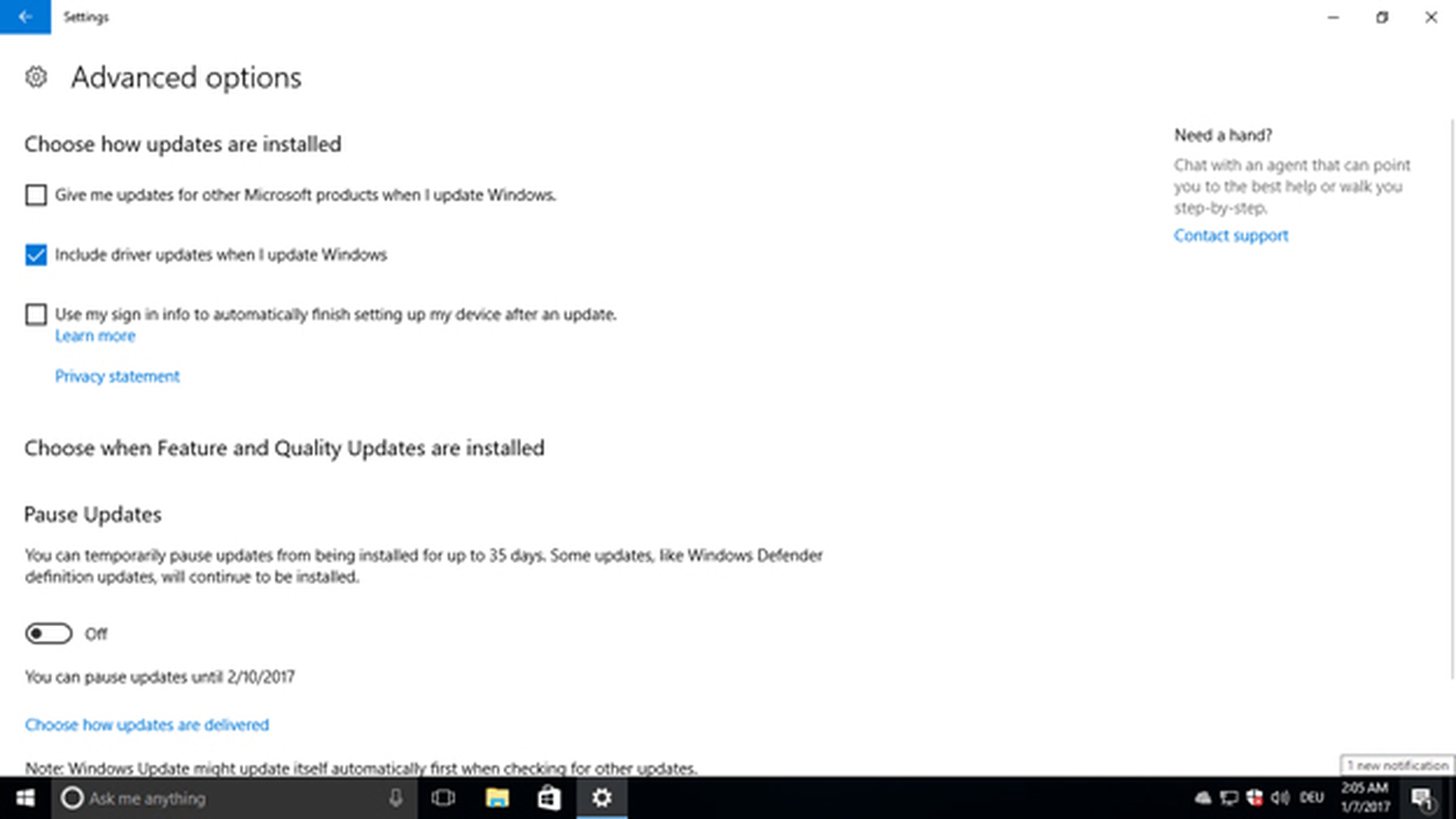 La opción de excluir los drivers en las actualizaciones de Windows