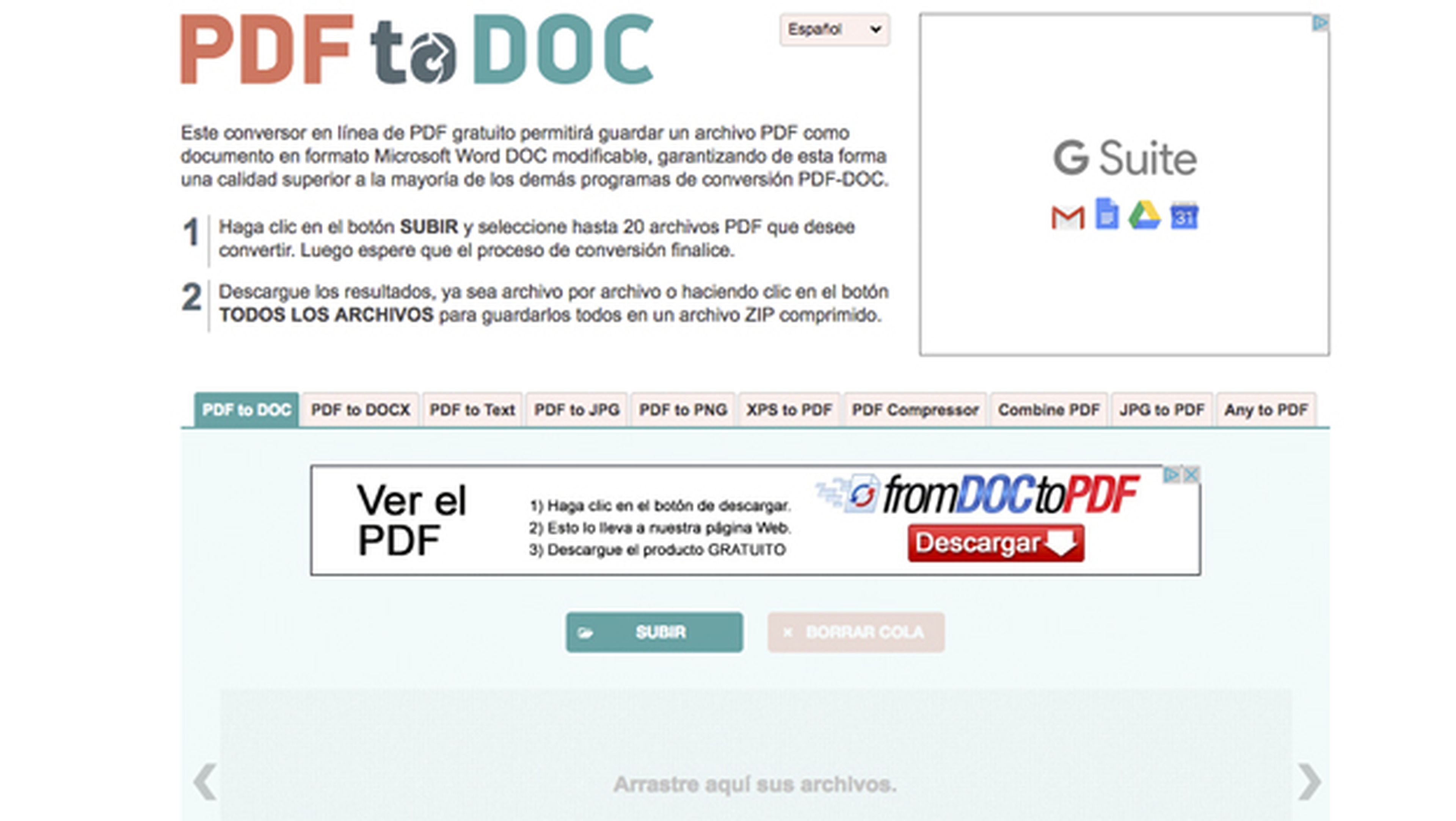 PDF To Doc, una popular página para convertir un PDF a Word