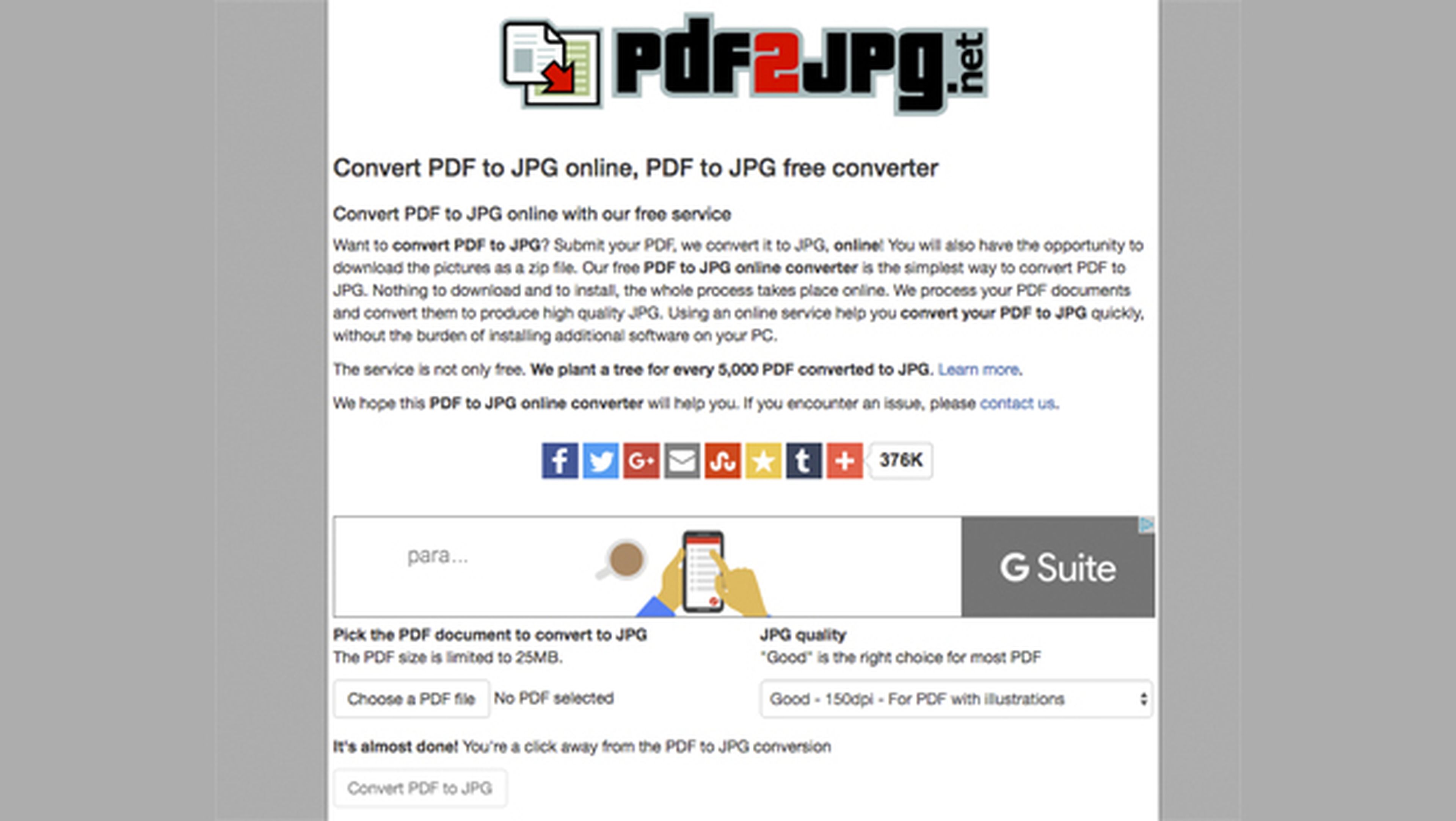 PDF2JPG, una página para convertir un PDF en una imagen