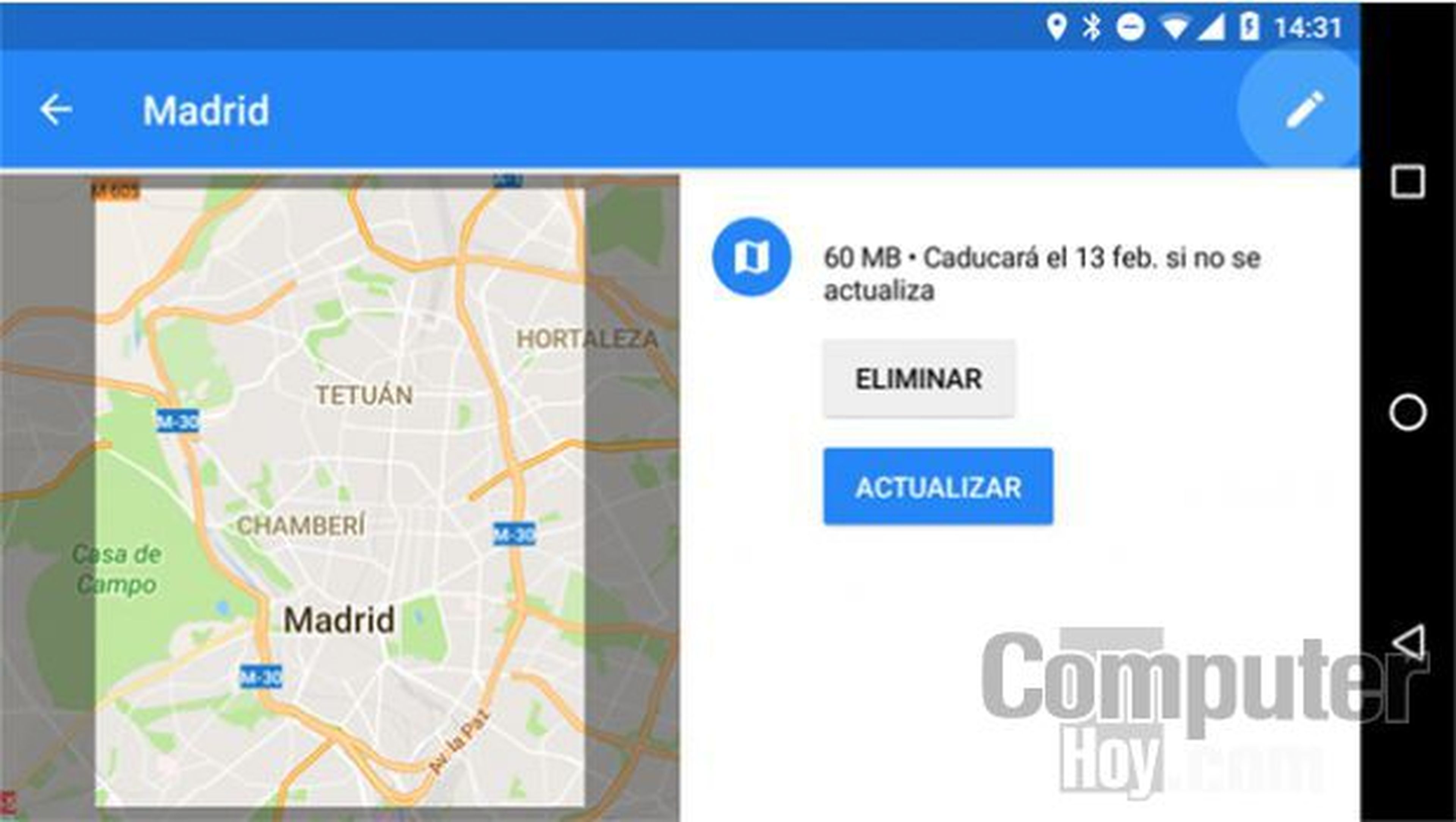 Actualizar tus zonas sin conexión de Google Maps