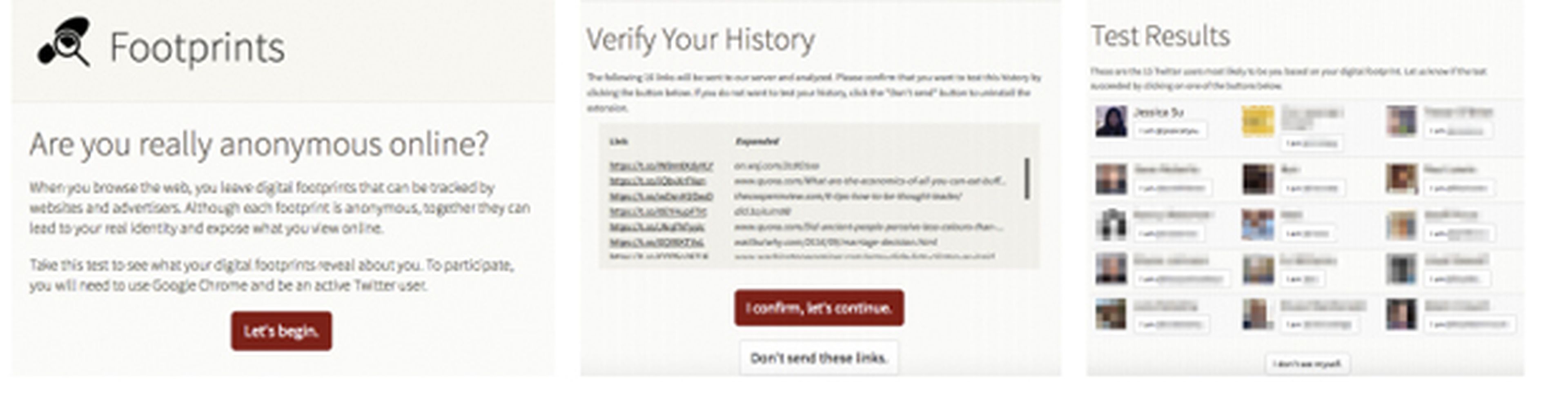 Así era la página del experimento que revelaba la identidad de un usuario en base a su historial