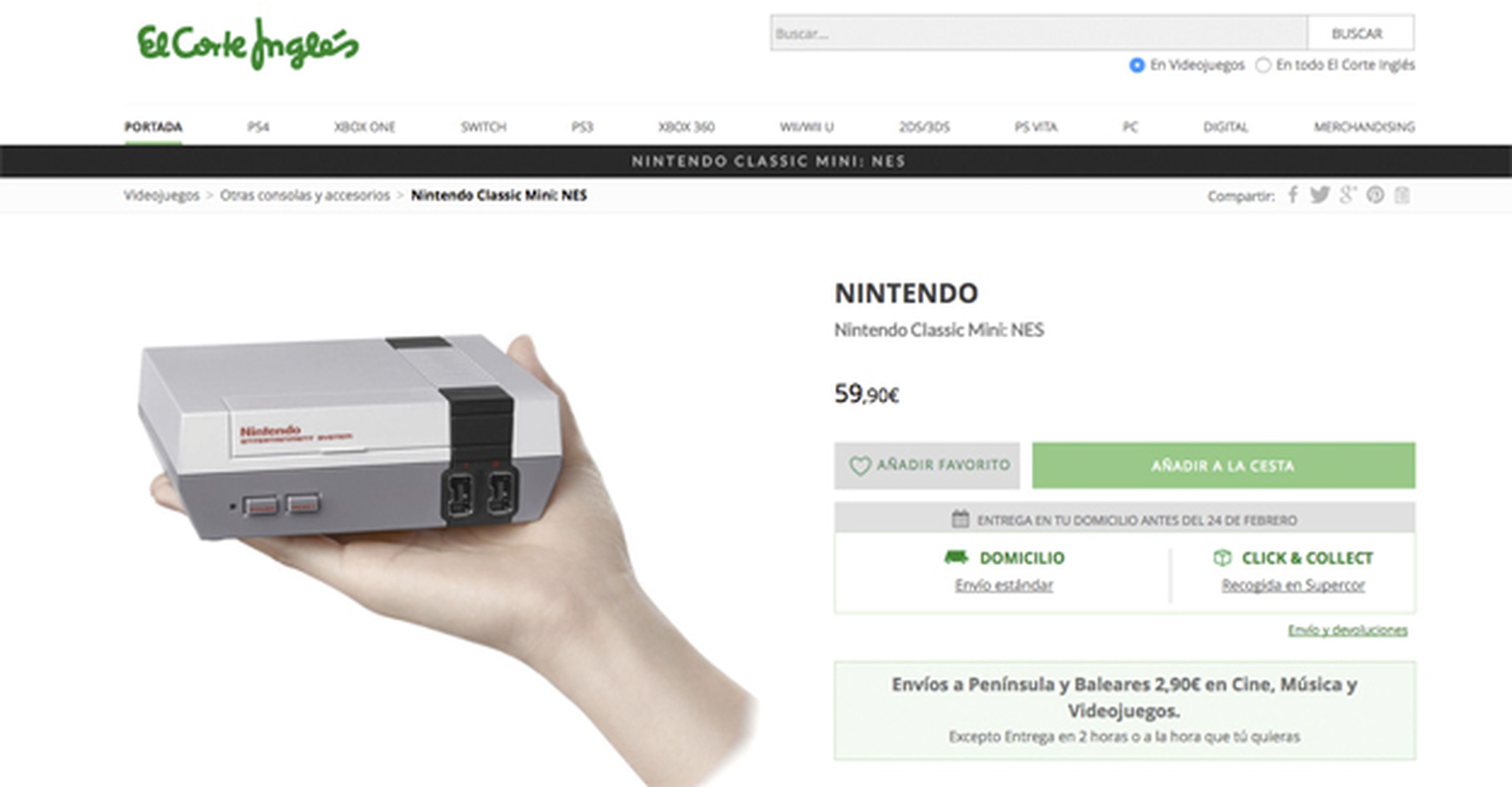 El Corte Inglés tiene stock de la consola Mini de Nintendo