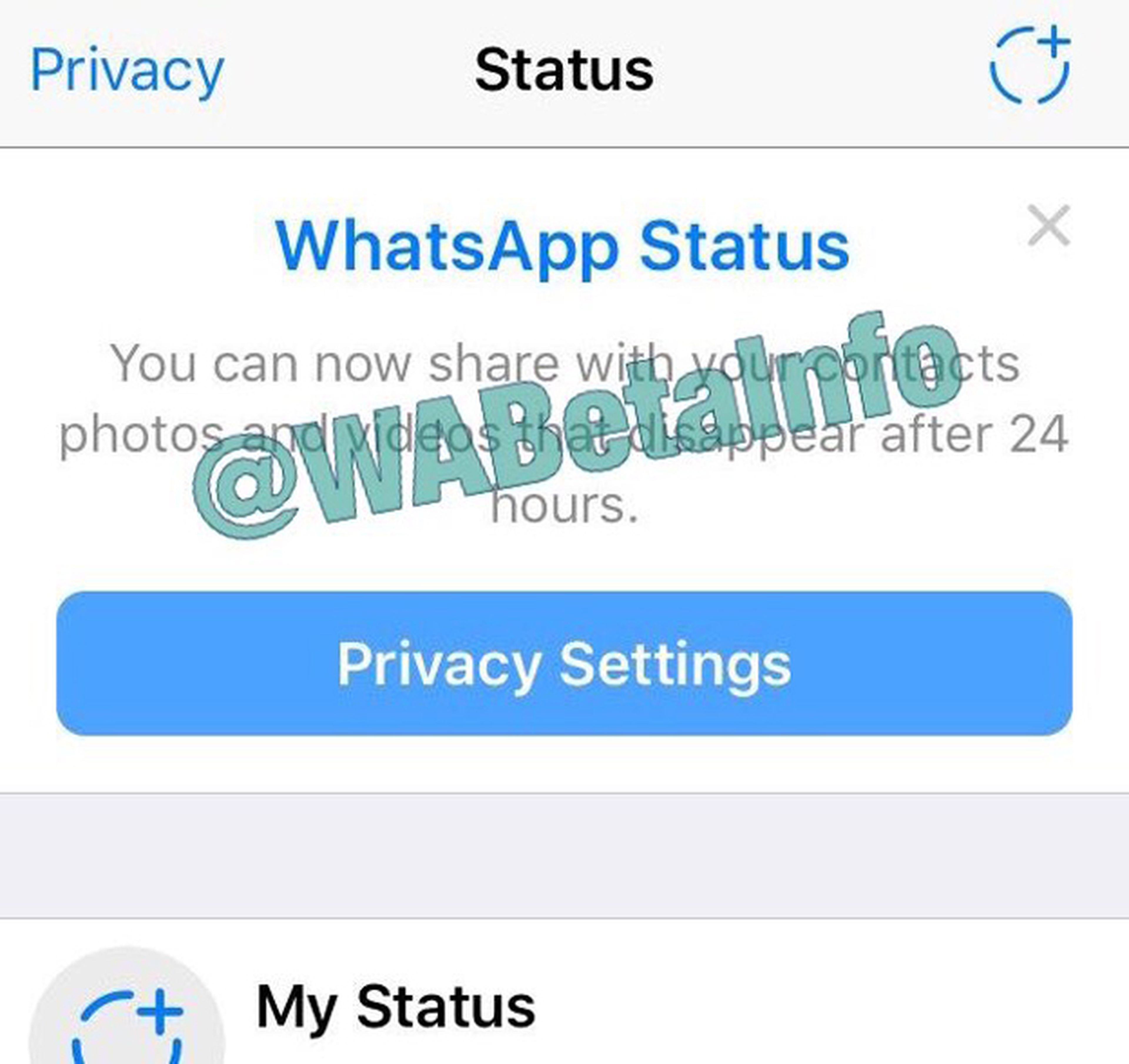 Captura de pantalla de WhatsApp Status en iOS
