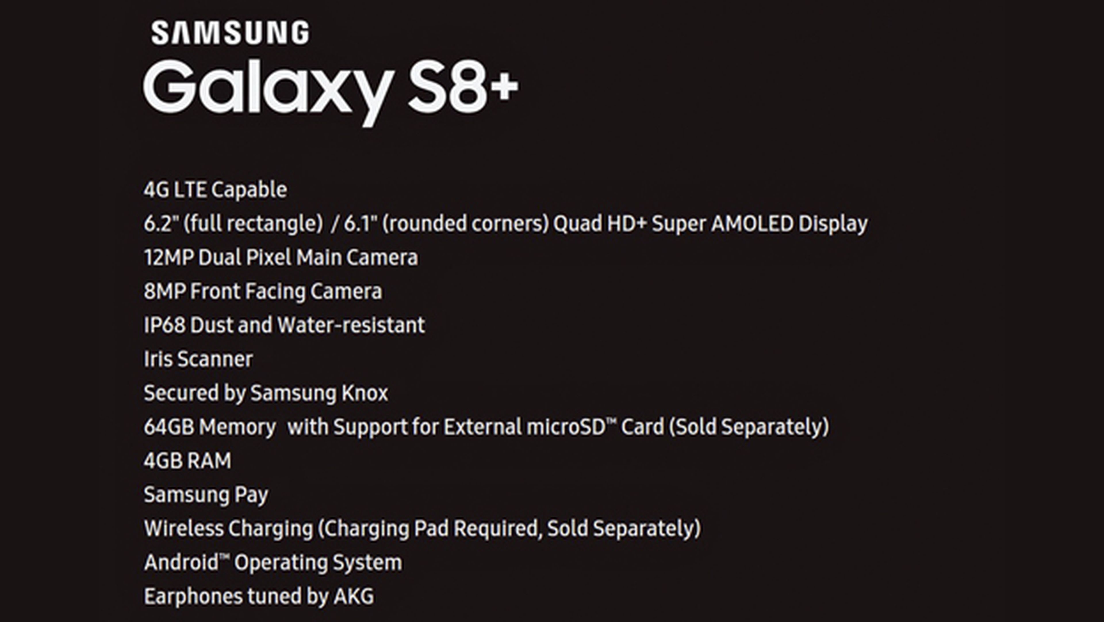 La tabla extra-oficial de características del Galaxy S8 Plus