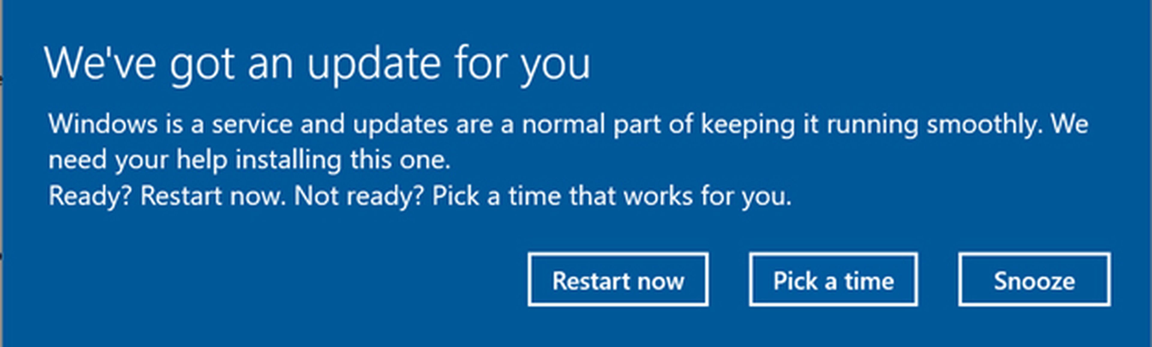 La opción de posponer una actualización en Windows 10