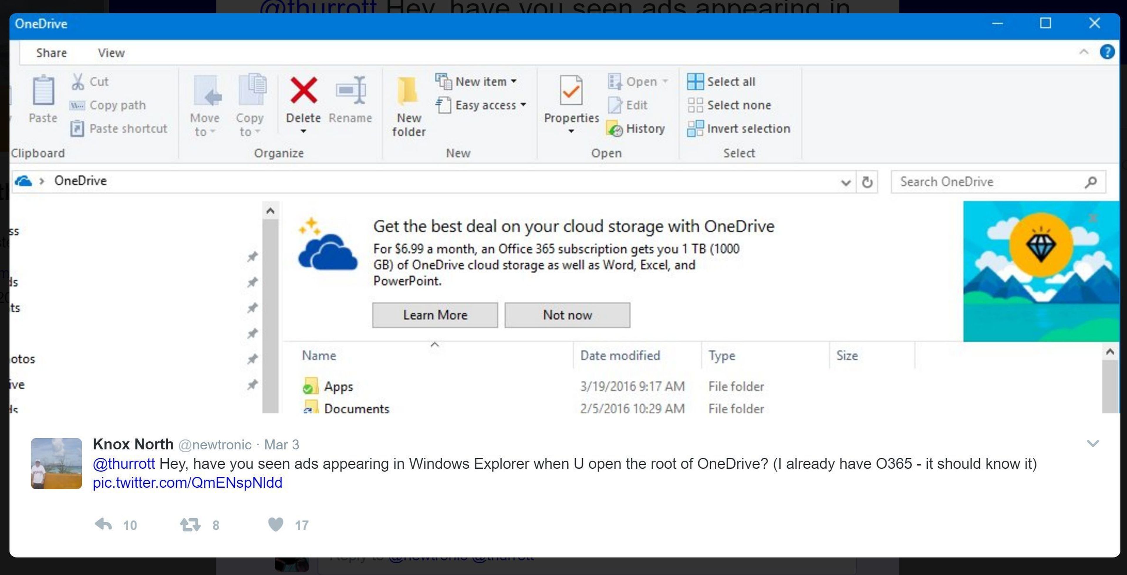 Windows 10 ahora muestra anuncios en el explorador de archivos