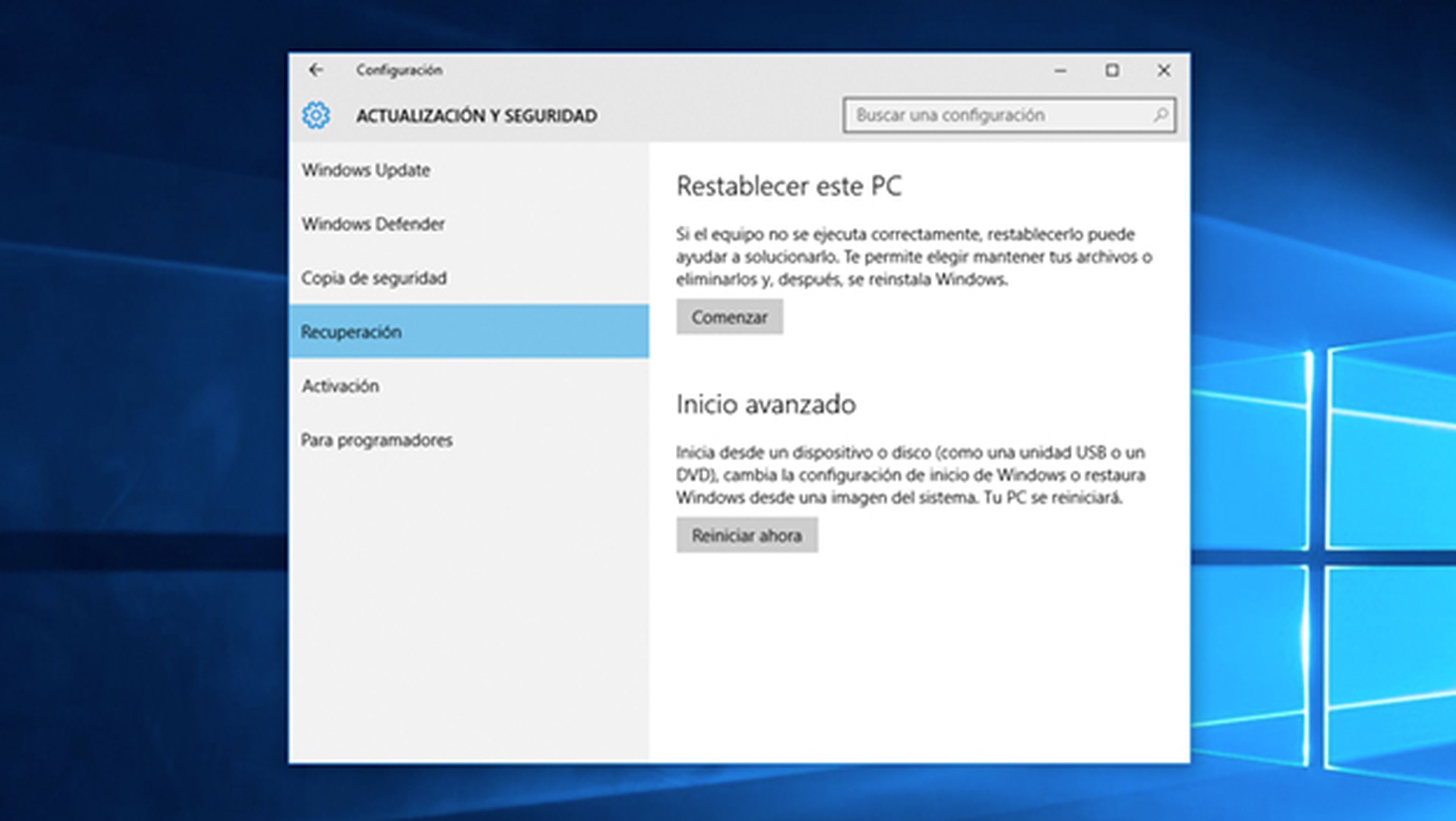 Restaurar tu equipo a una versión limpia de Windows 10