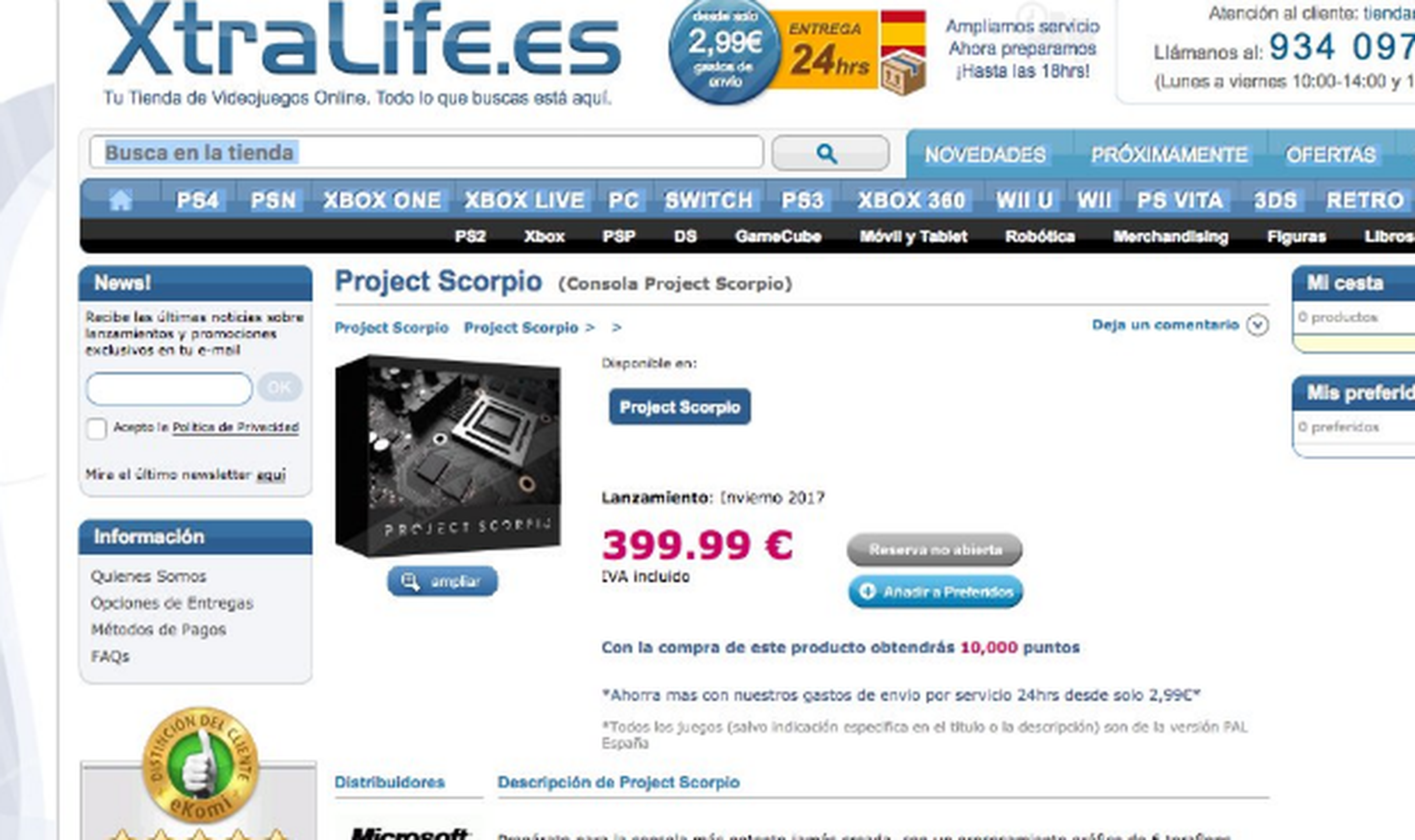 El precio de Project Scorpio, filtrado por una tienda española