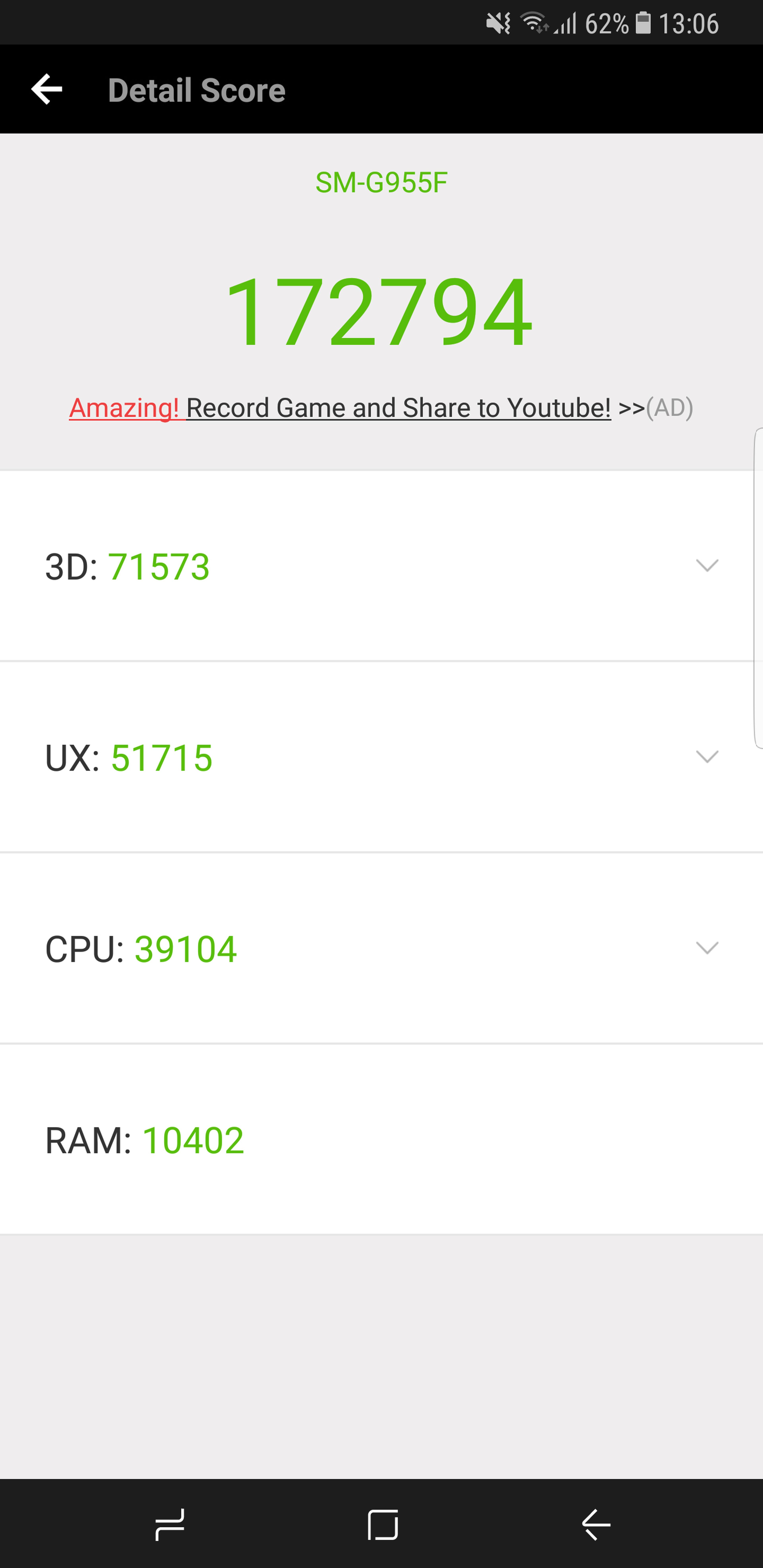 En AnTuTu, el Samsung Galaxy S8+ obtiene 172.794 puntos