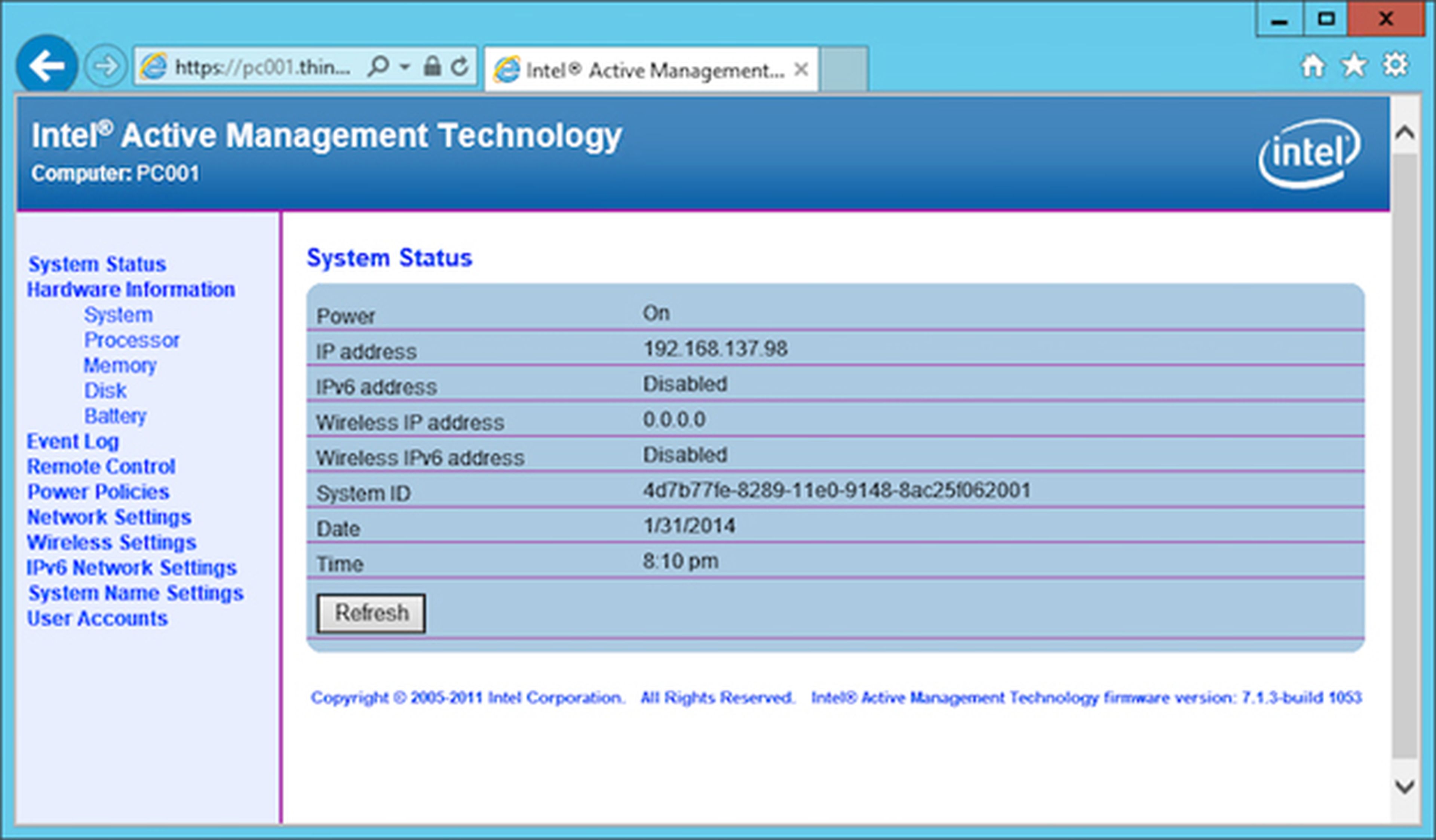 La página de Intel Active Management Technology
