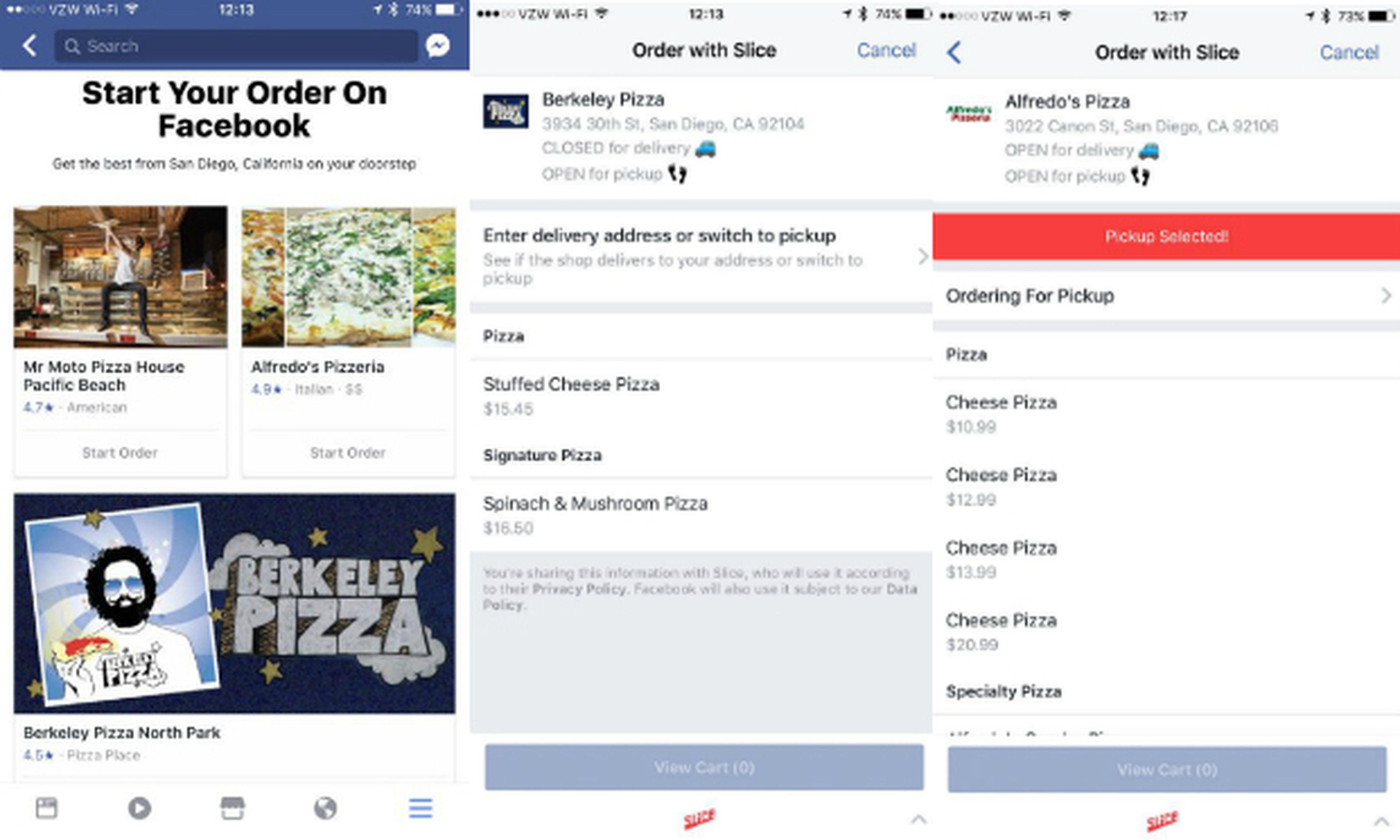 Facebook ya permite pedir comida a domicilio desde su app