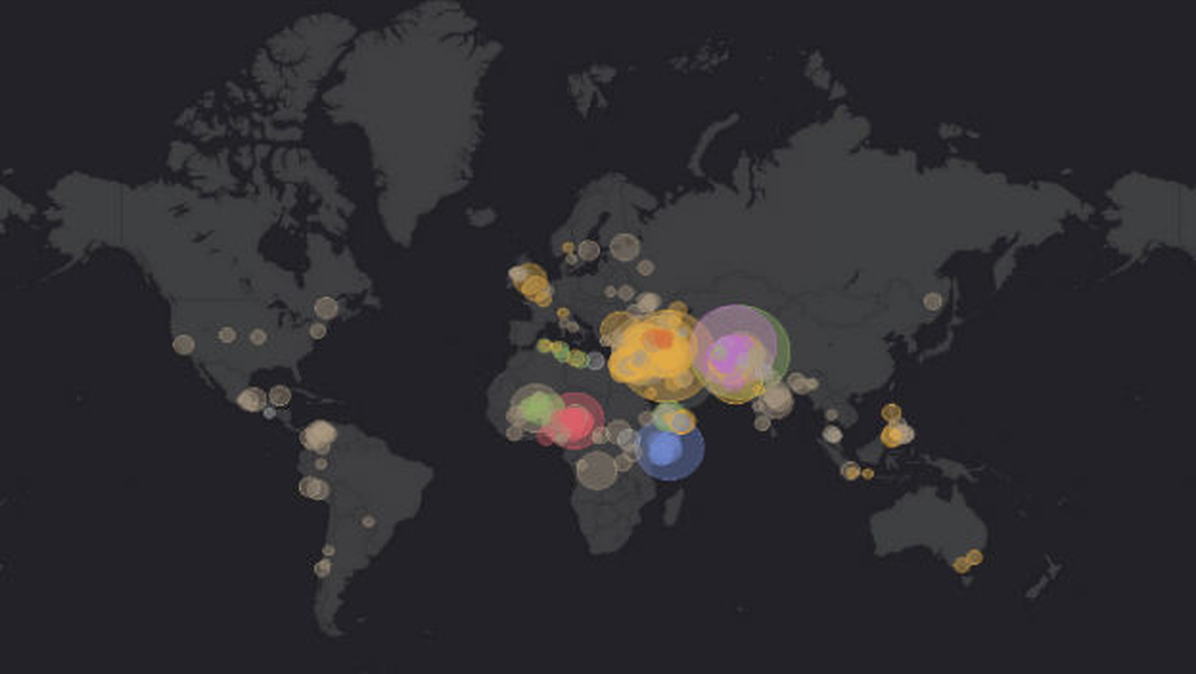 Mapa en tiempo real de los ataques terroristas en todo el mundo.