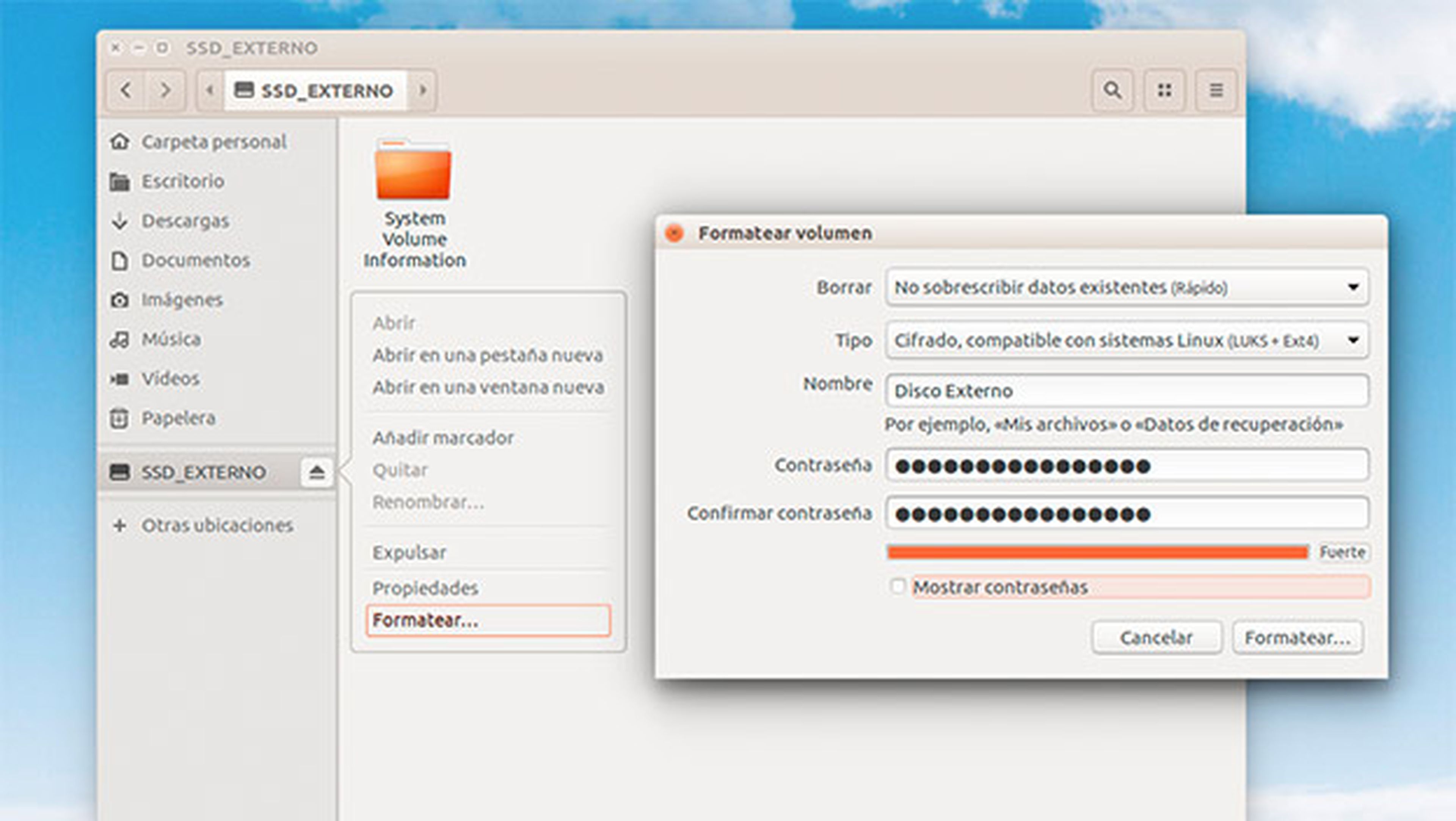 Protege un disco externo con contraseña en Ubuntu