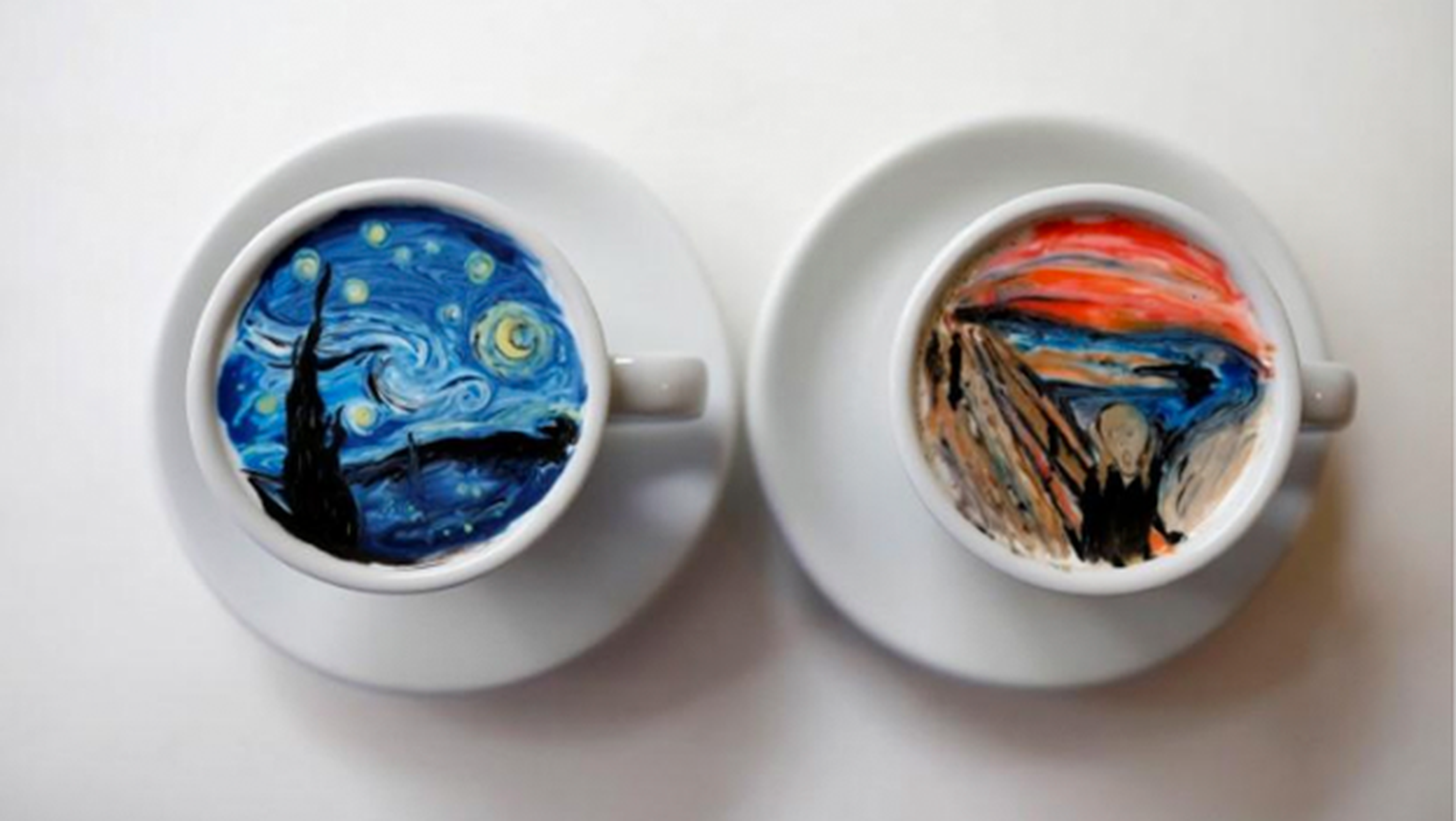 Un camarero recrea obras de arte famosas en el café