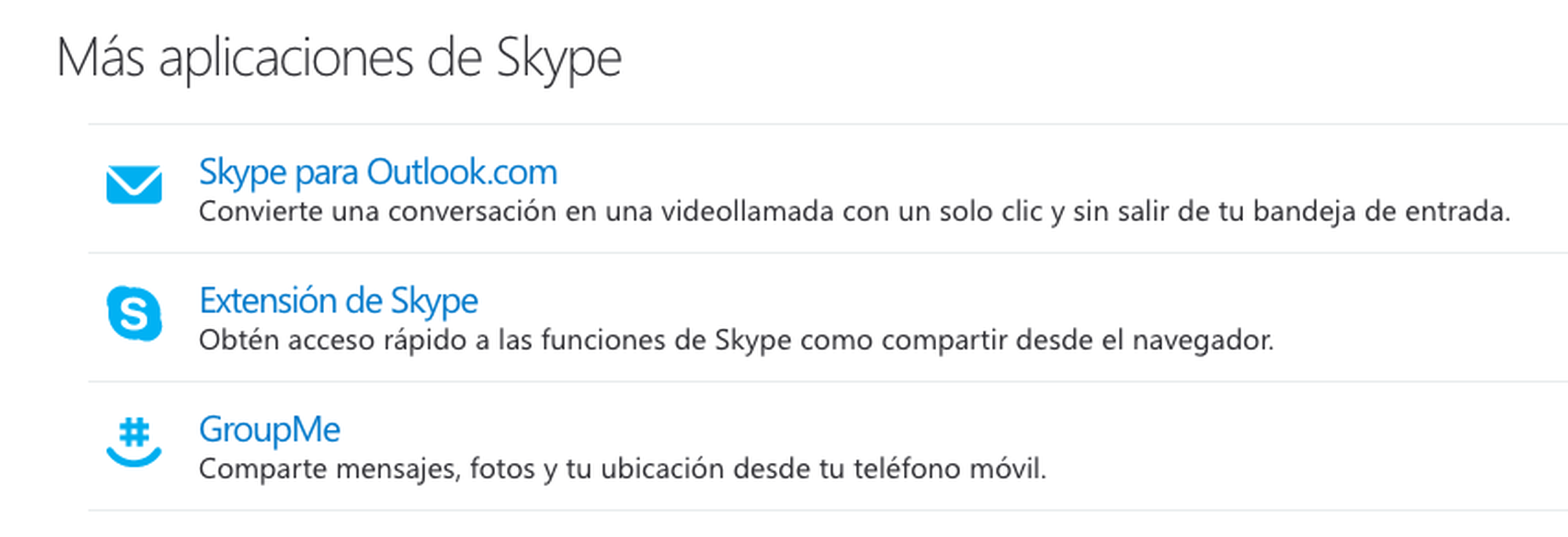 Más aplicaciones de Skype