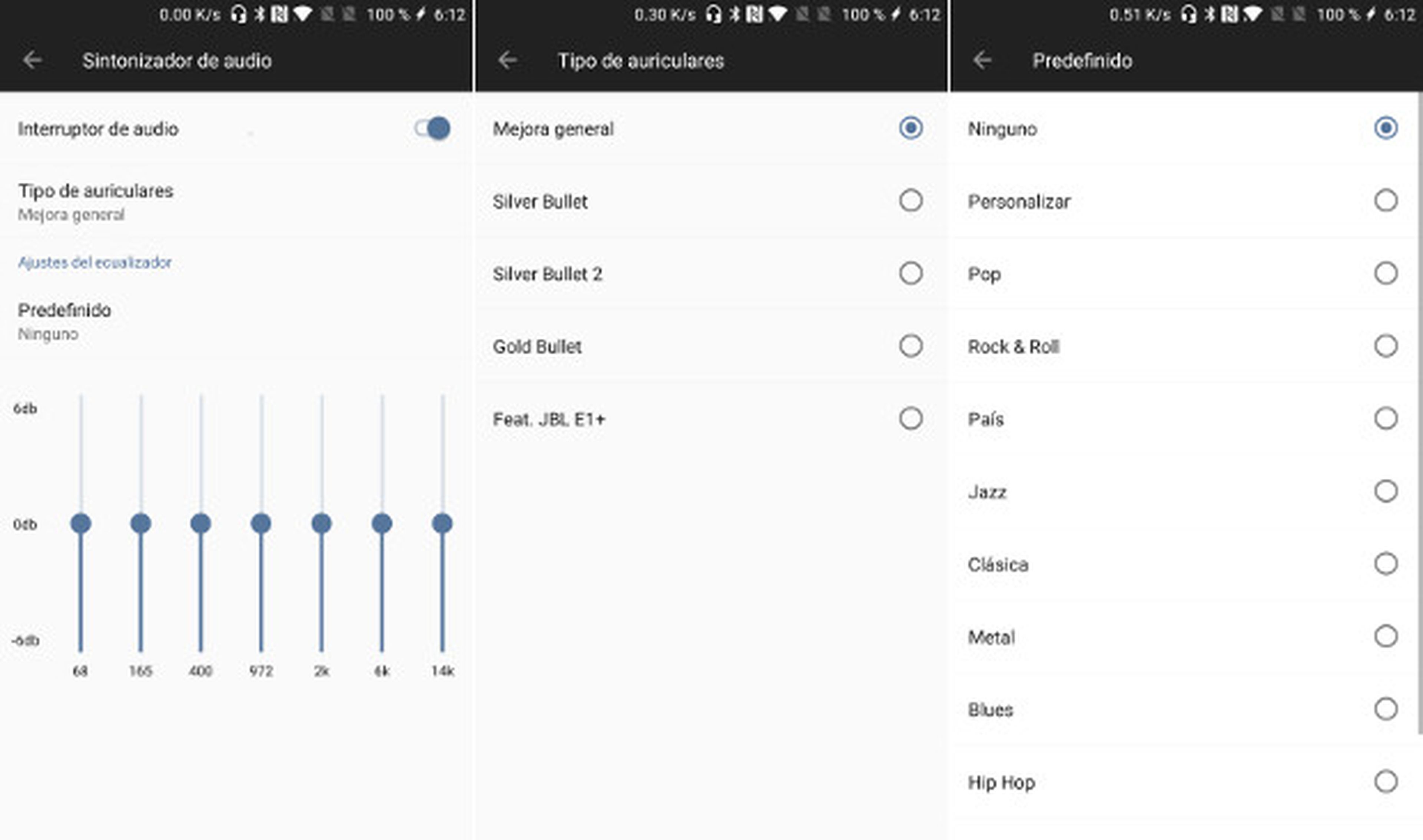 El OnePlus 5 incorpora una opción de 'Sintonizador de audio' en el apartado de Sonido que permite mejorar la calidad y ecualizar la señal jugando con los valores disponibles.