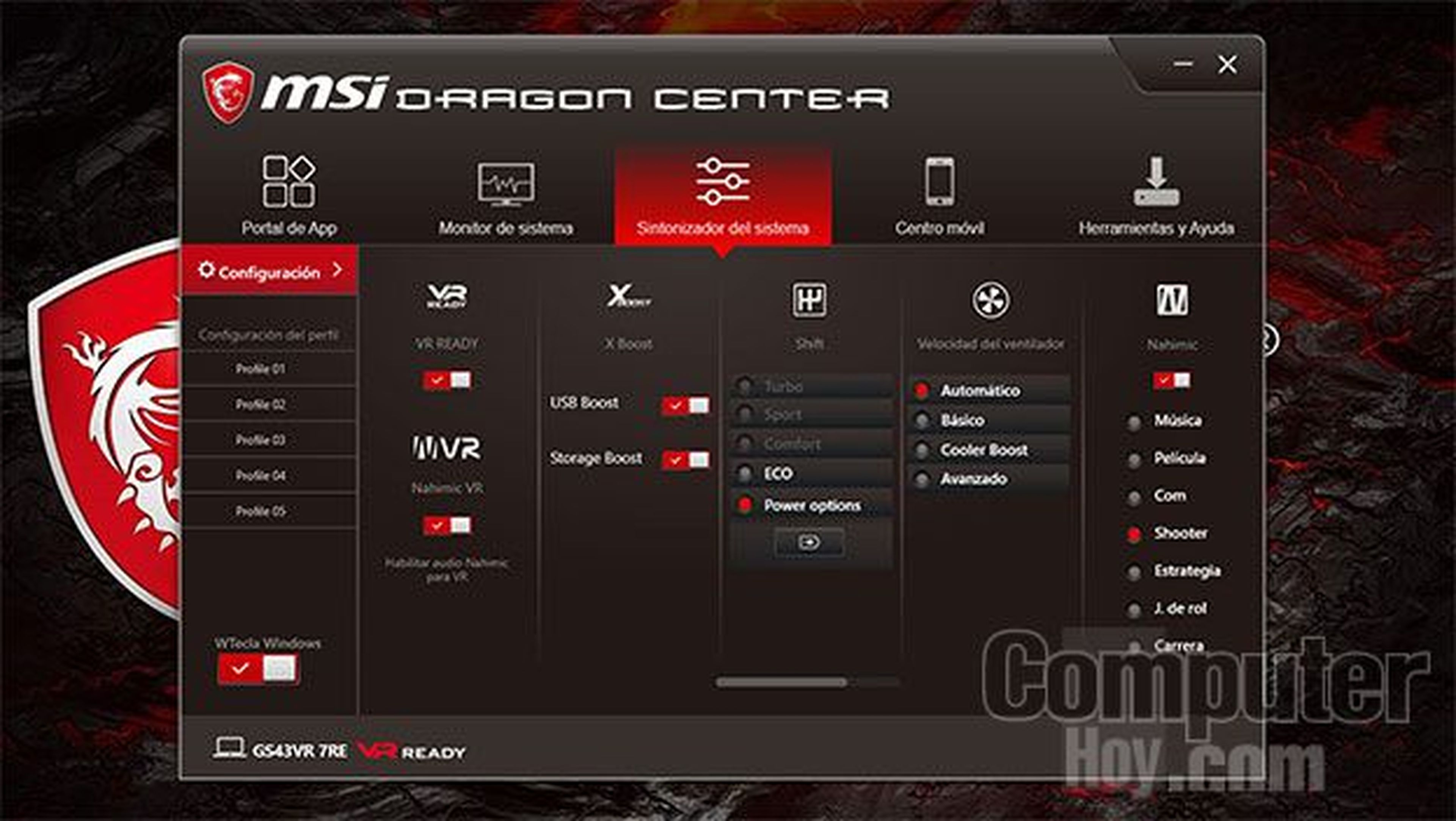 Dragon Center en un MSI GS43VR 7RE Phantom Pro