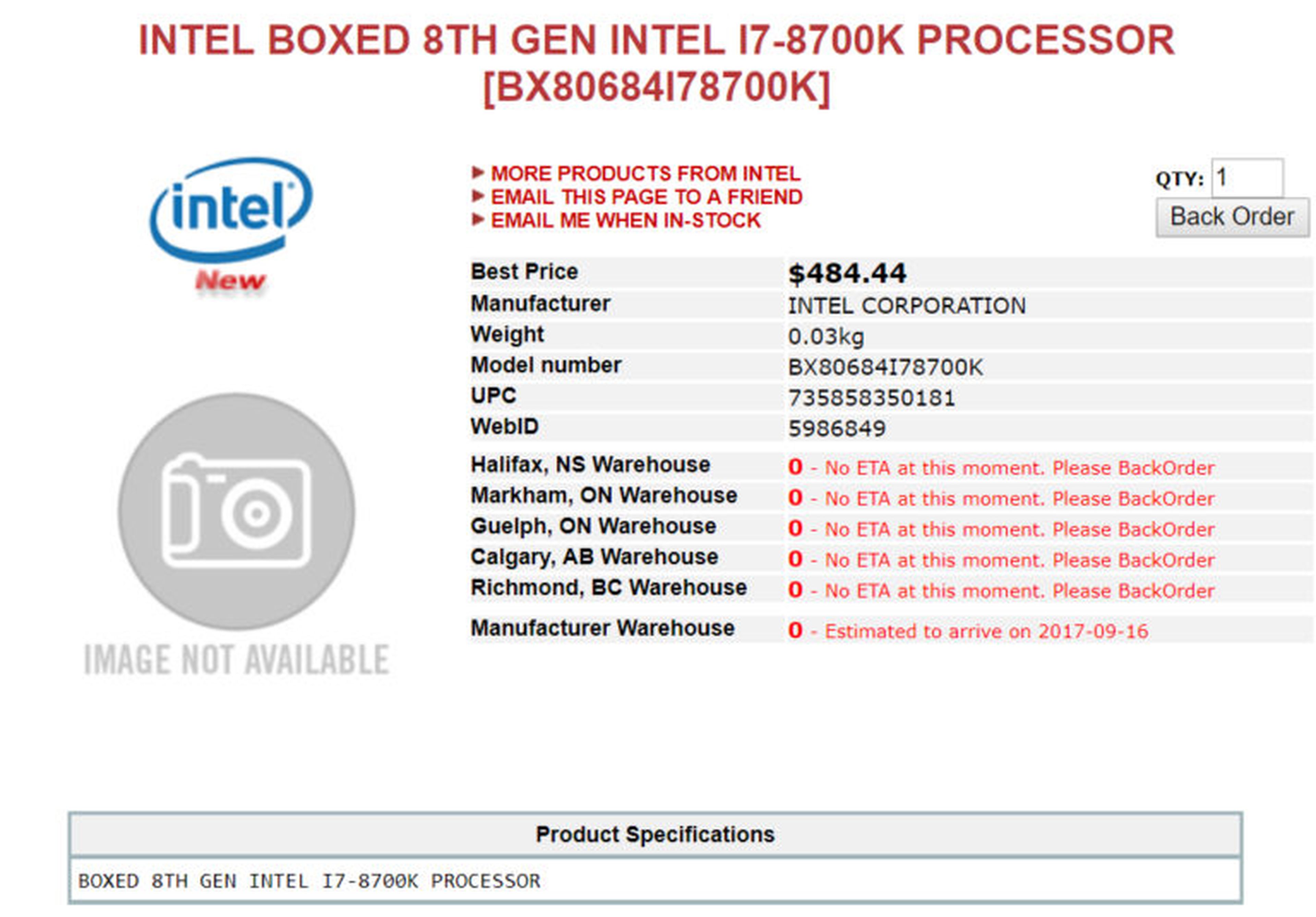 Lista de precios de los procesadores Intel "Coffee Lake"
