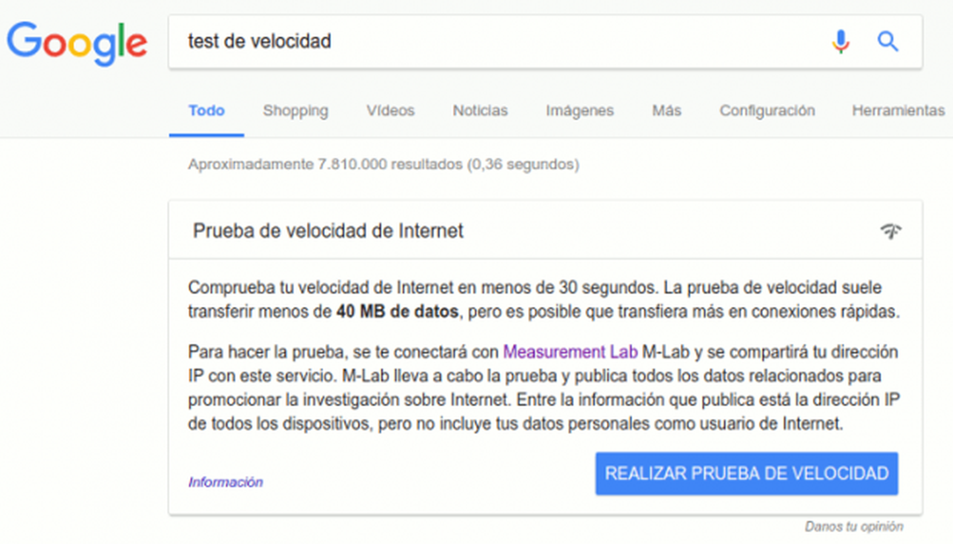 Llega a España el test de velocidad de Internet de Google