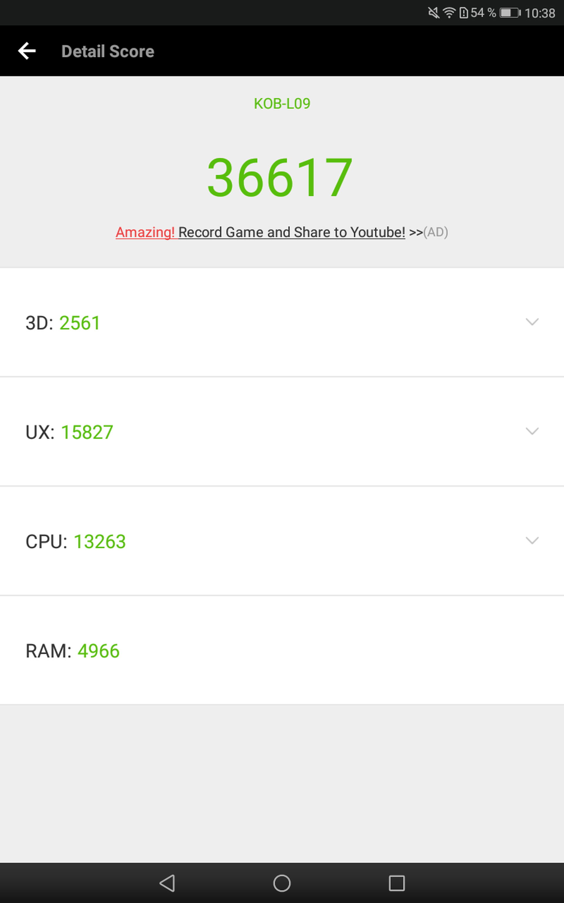 Resultado de la Huawei Mediapad T3 8.0 en AnTuTu.