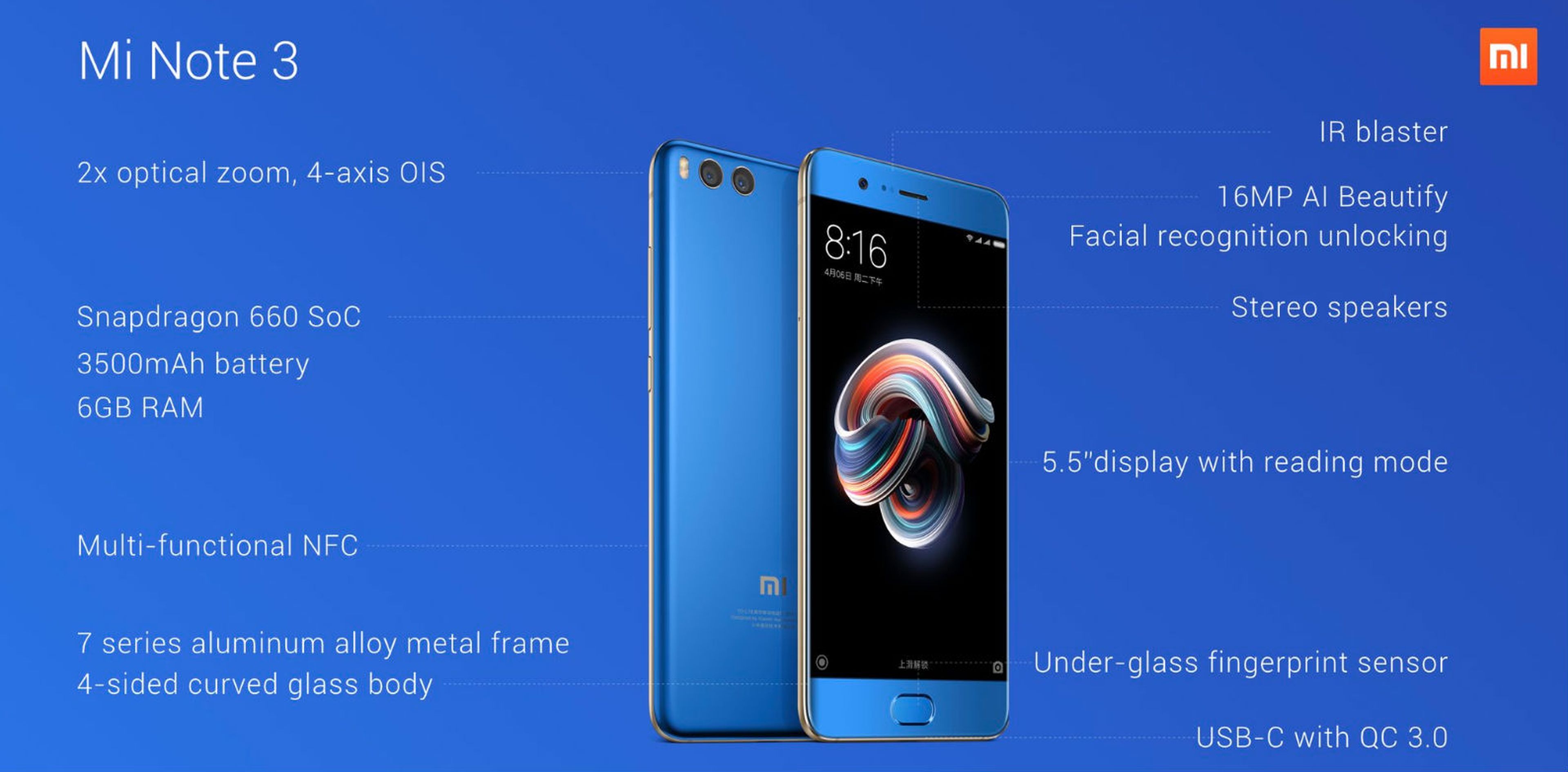 Presentado el Xiaomi Mi Note 3: todos los detalles