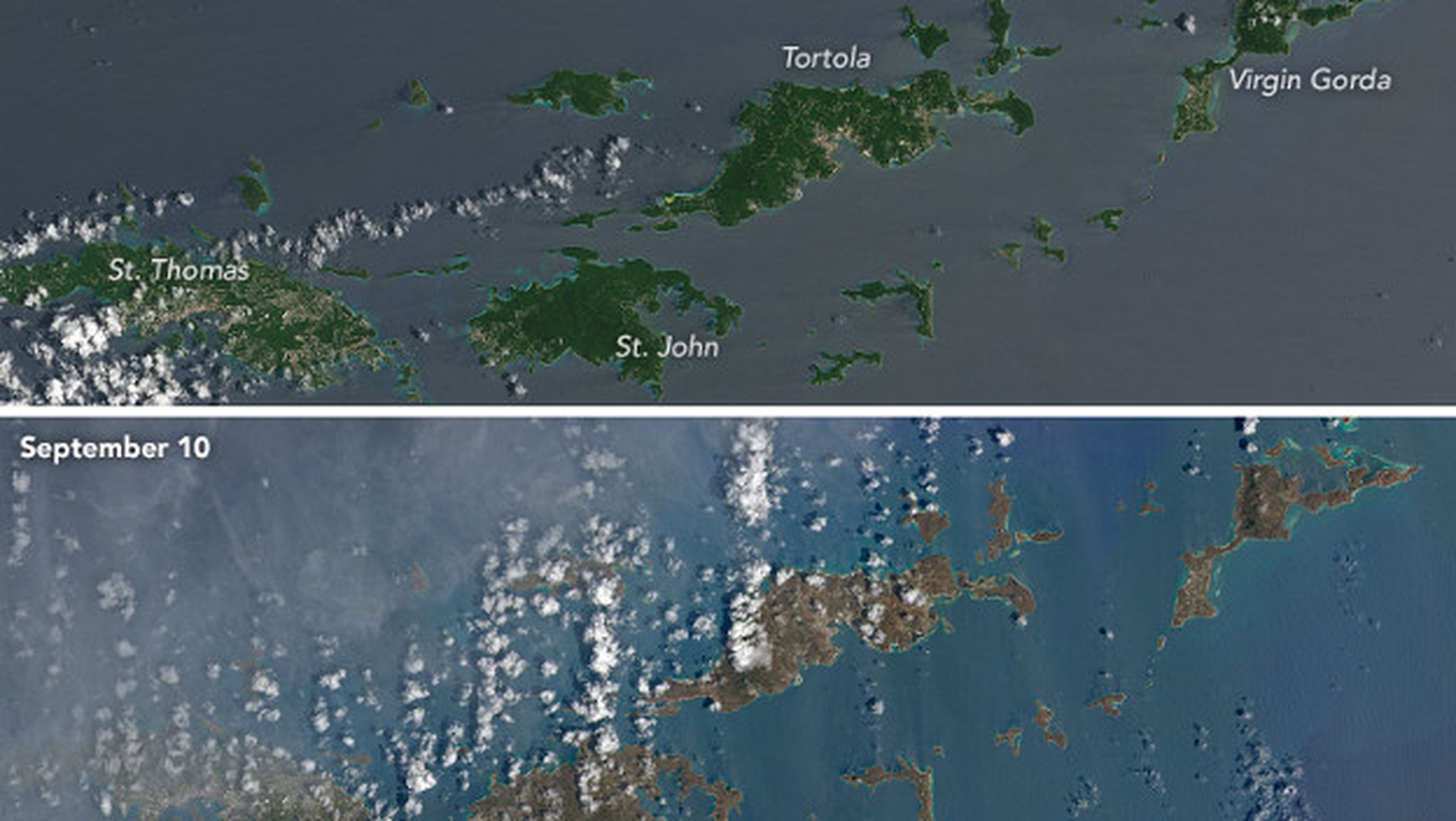 Las islas del Caribe, antes y después del Huracán Irma.