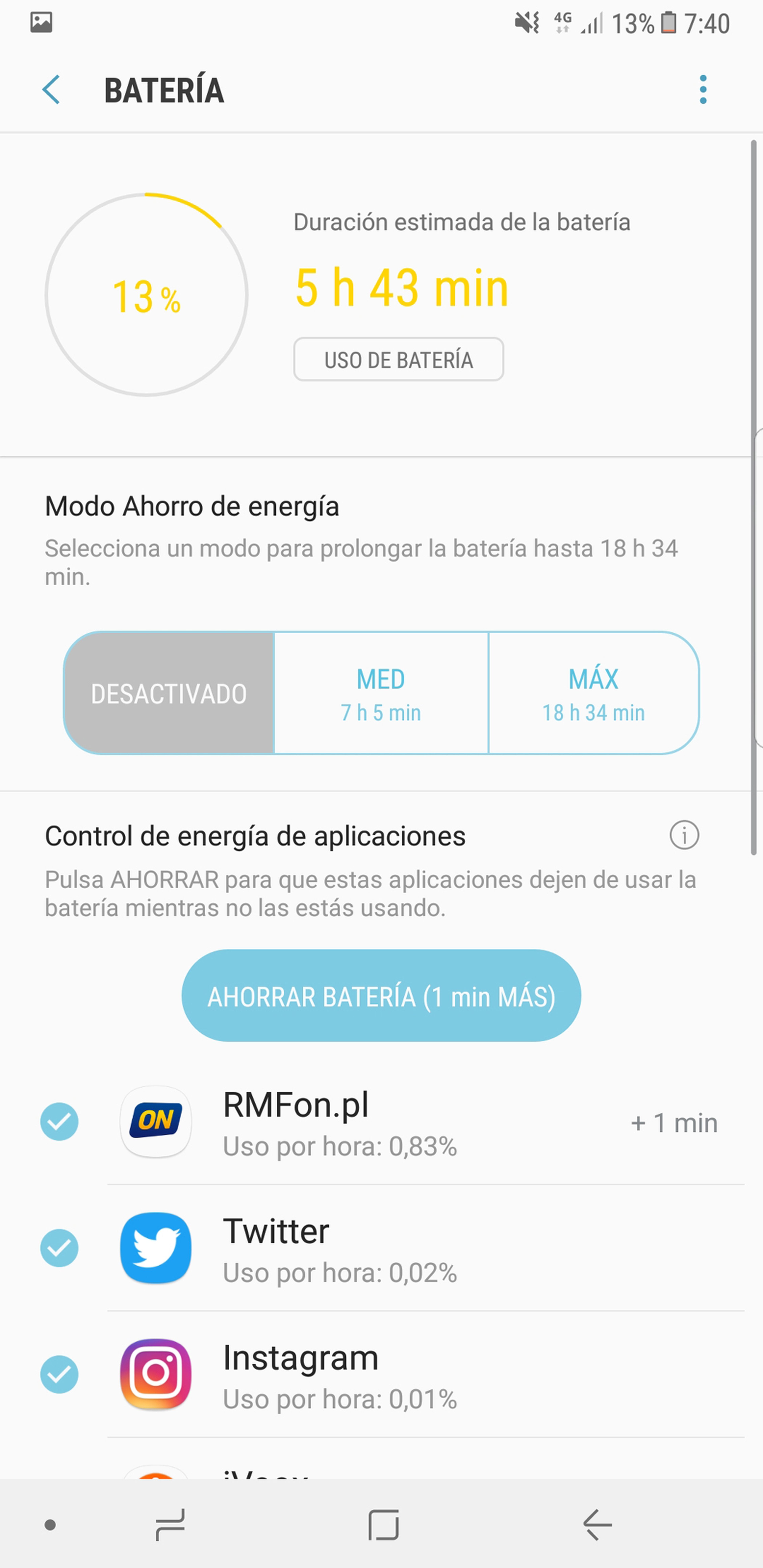 Batería del Samsung Galaxy Note 8: consumo, autonomía y opciones de ahorro
