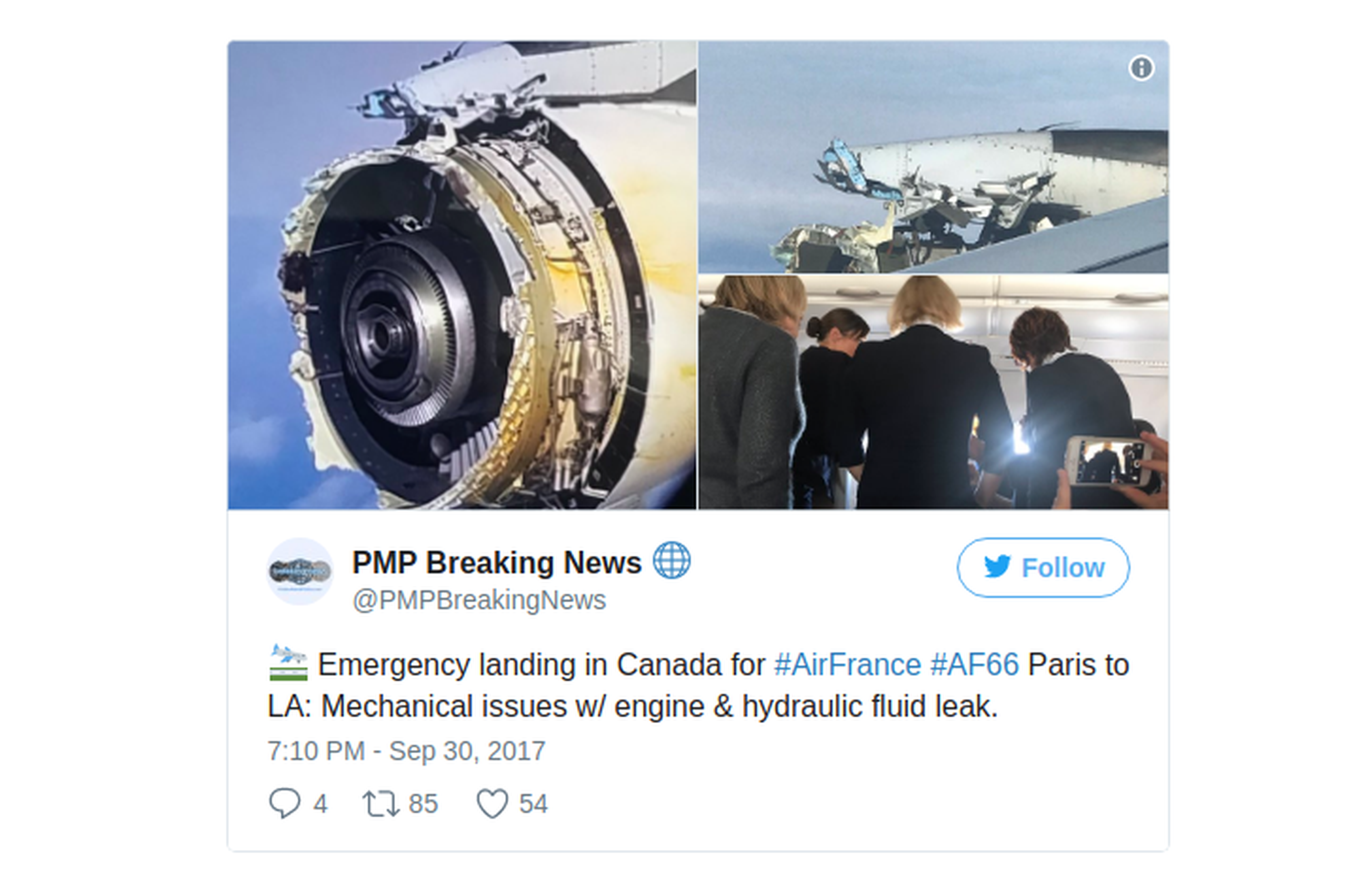 Así quedó el motor del avión de Air France tras su explosión