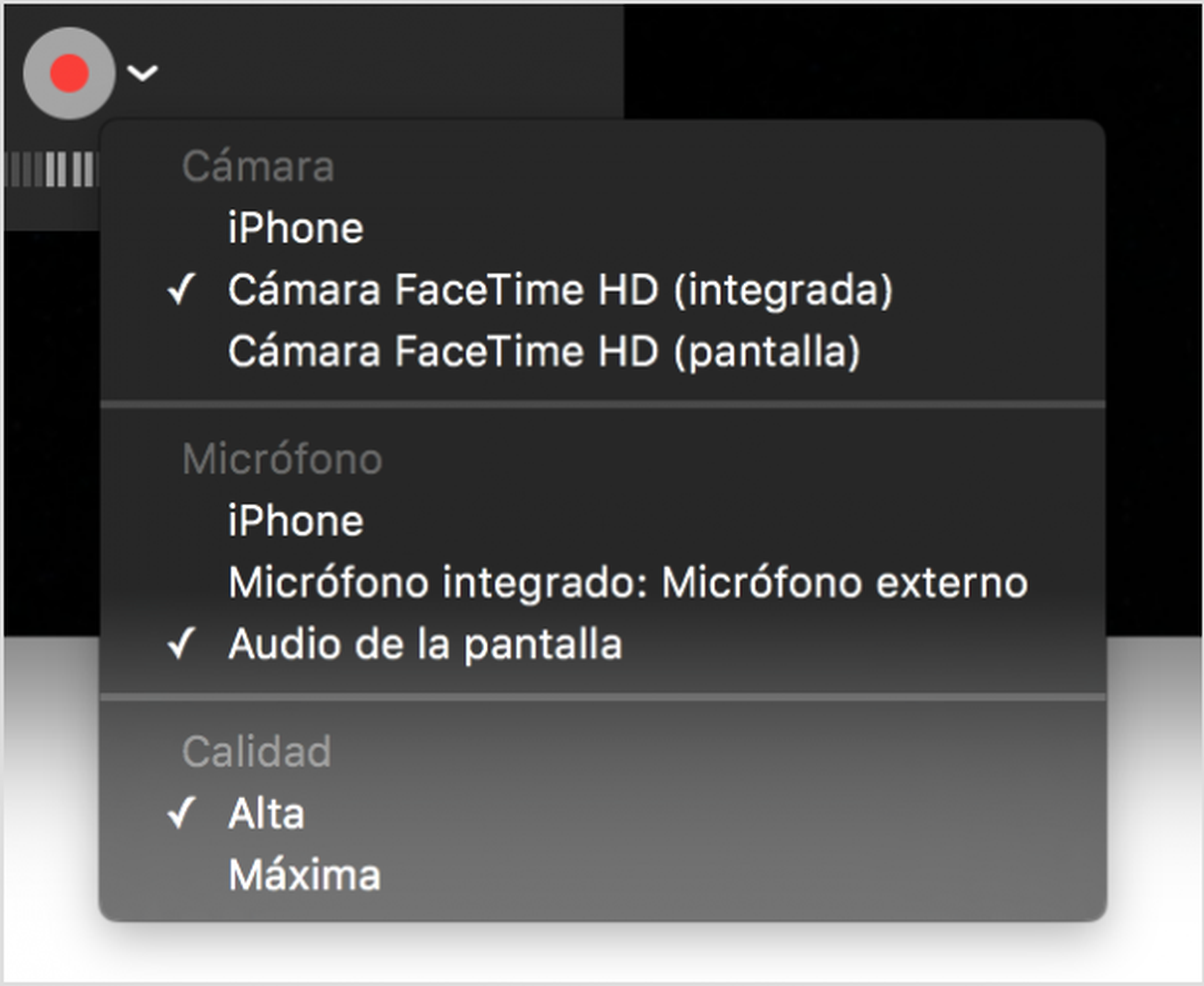 Grabar vídeo con QuickTime