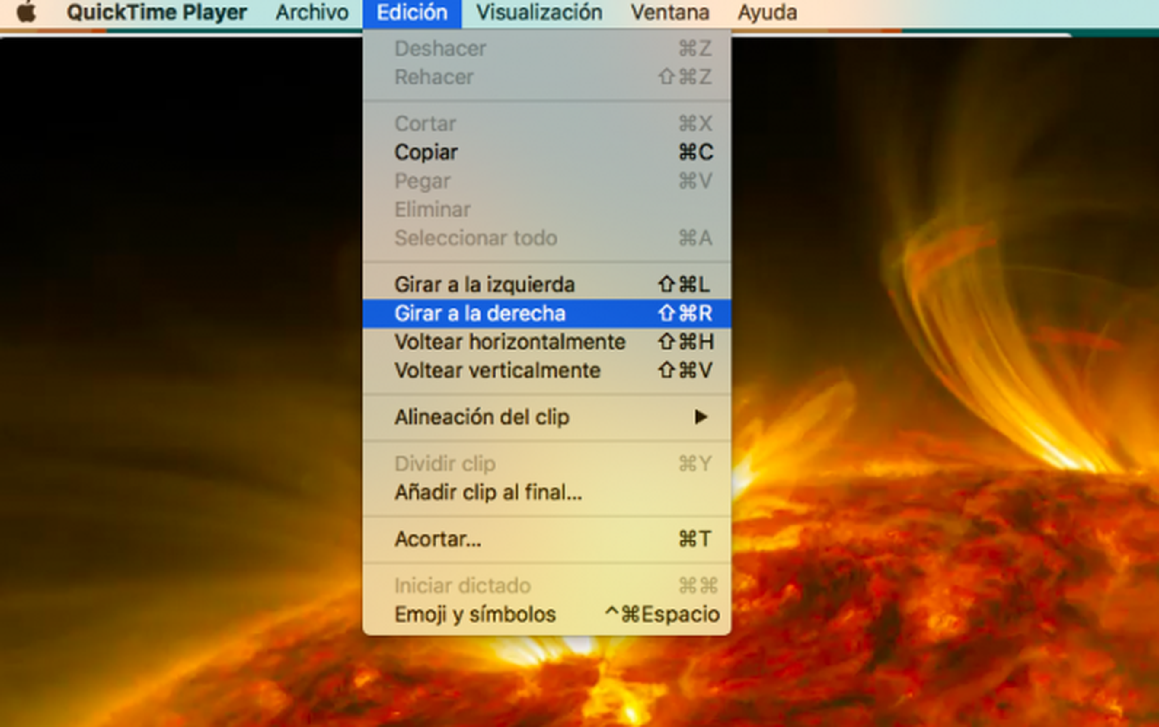 Girar o voltear vídeo con QuickTime