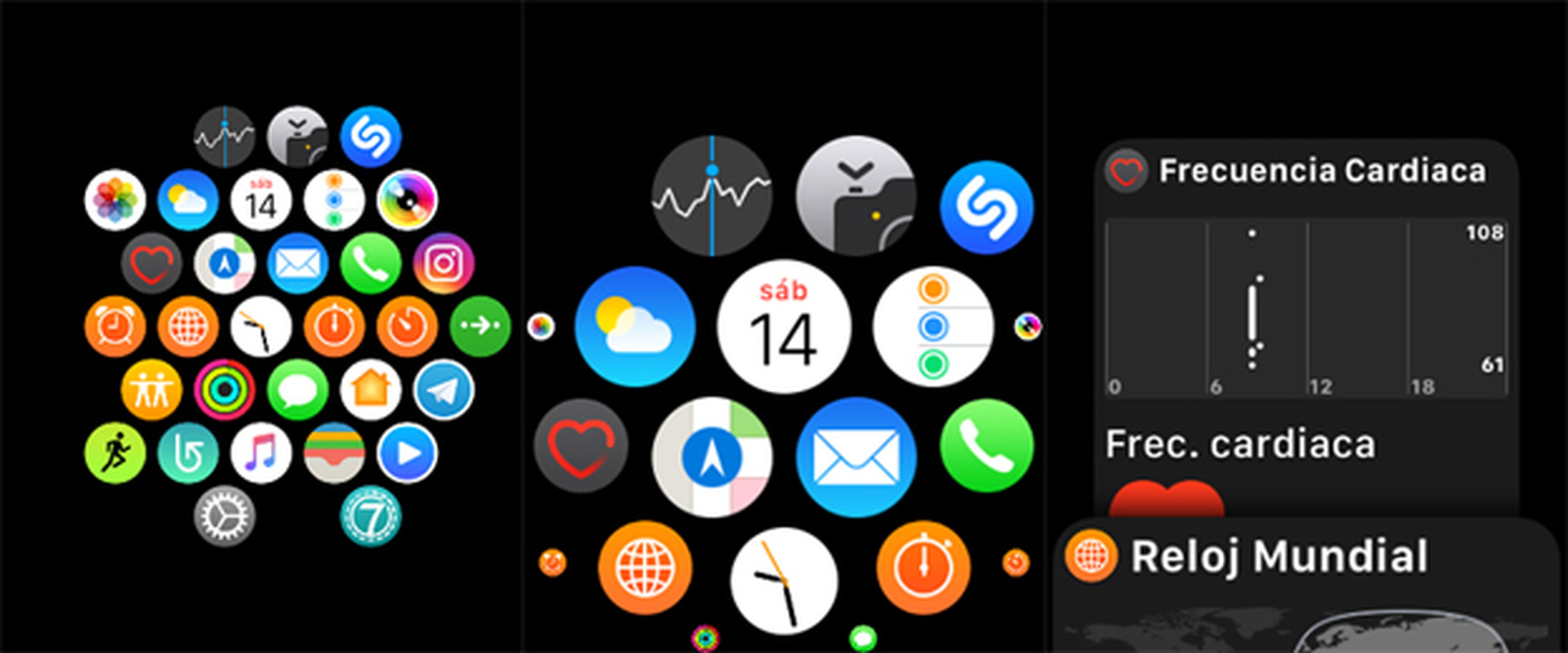 Las aplicaciones lucen un aspecto tal que así en el reloj de Apple