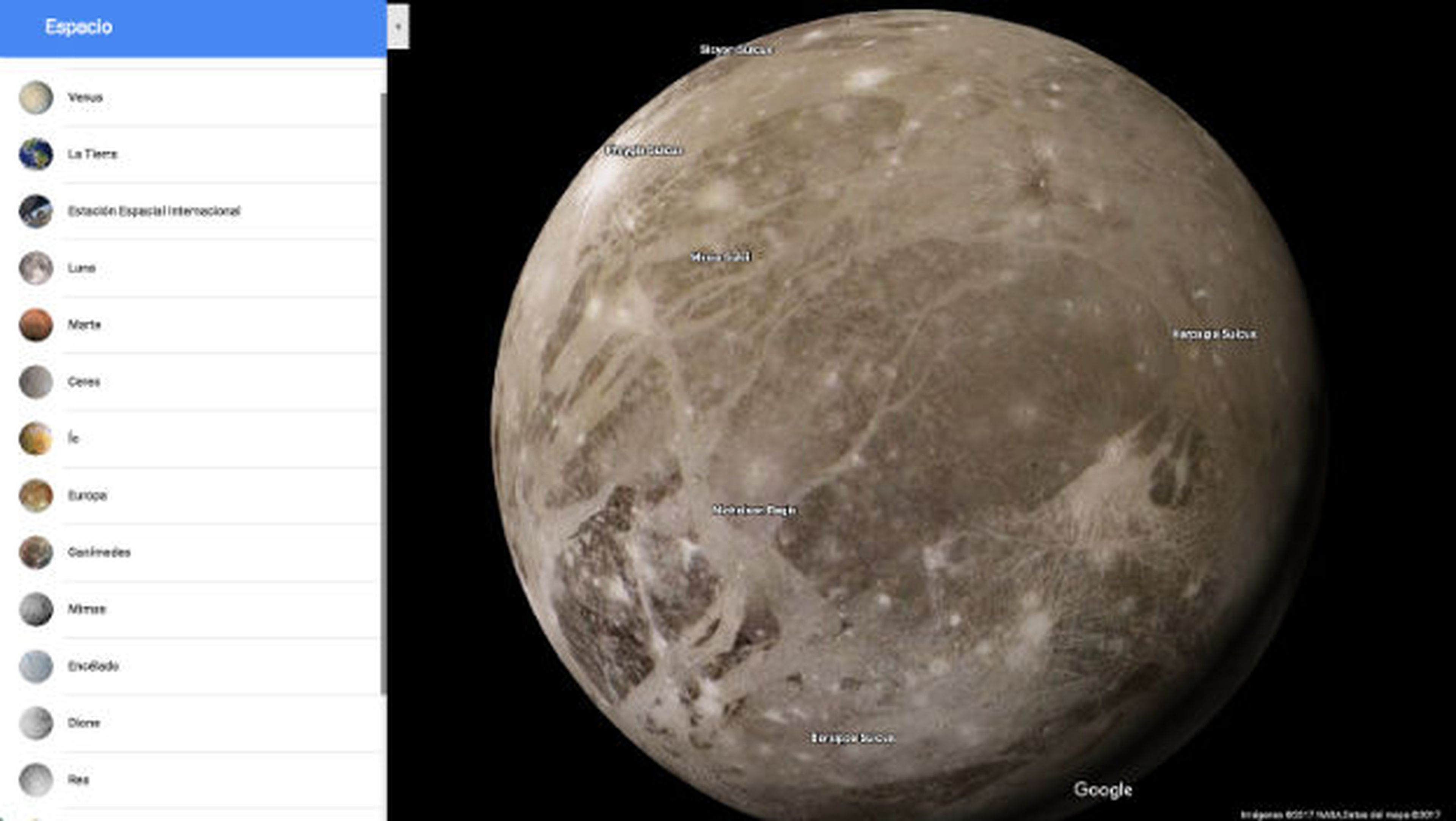 Google Maps ahora incluye mapas del Sistema Solar.