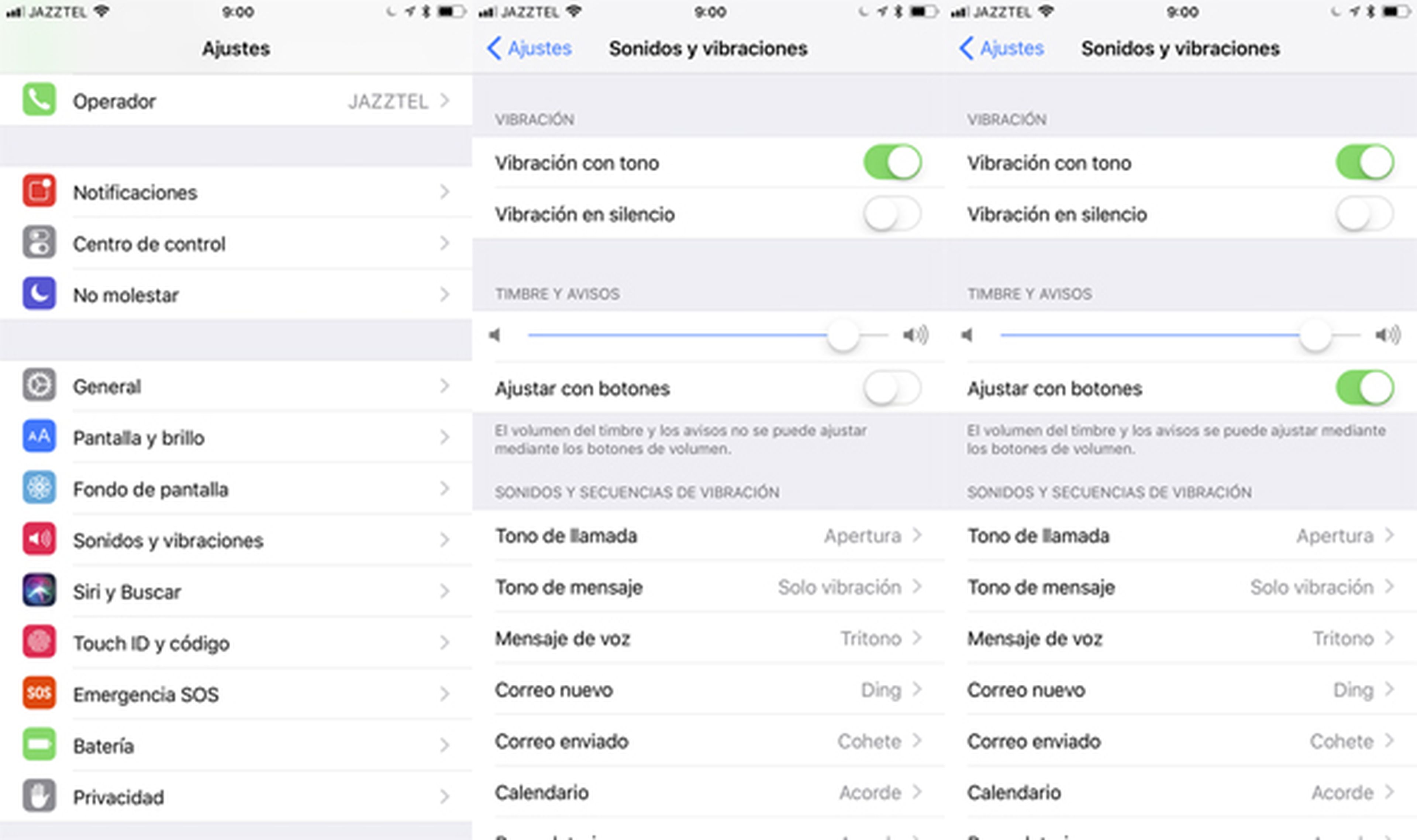 Ajustar volumen del timbre con botones en iOS 11