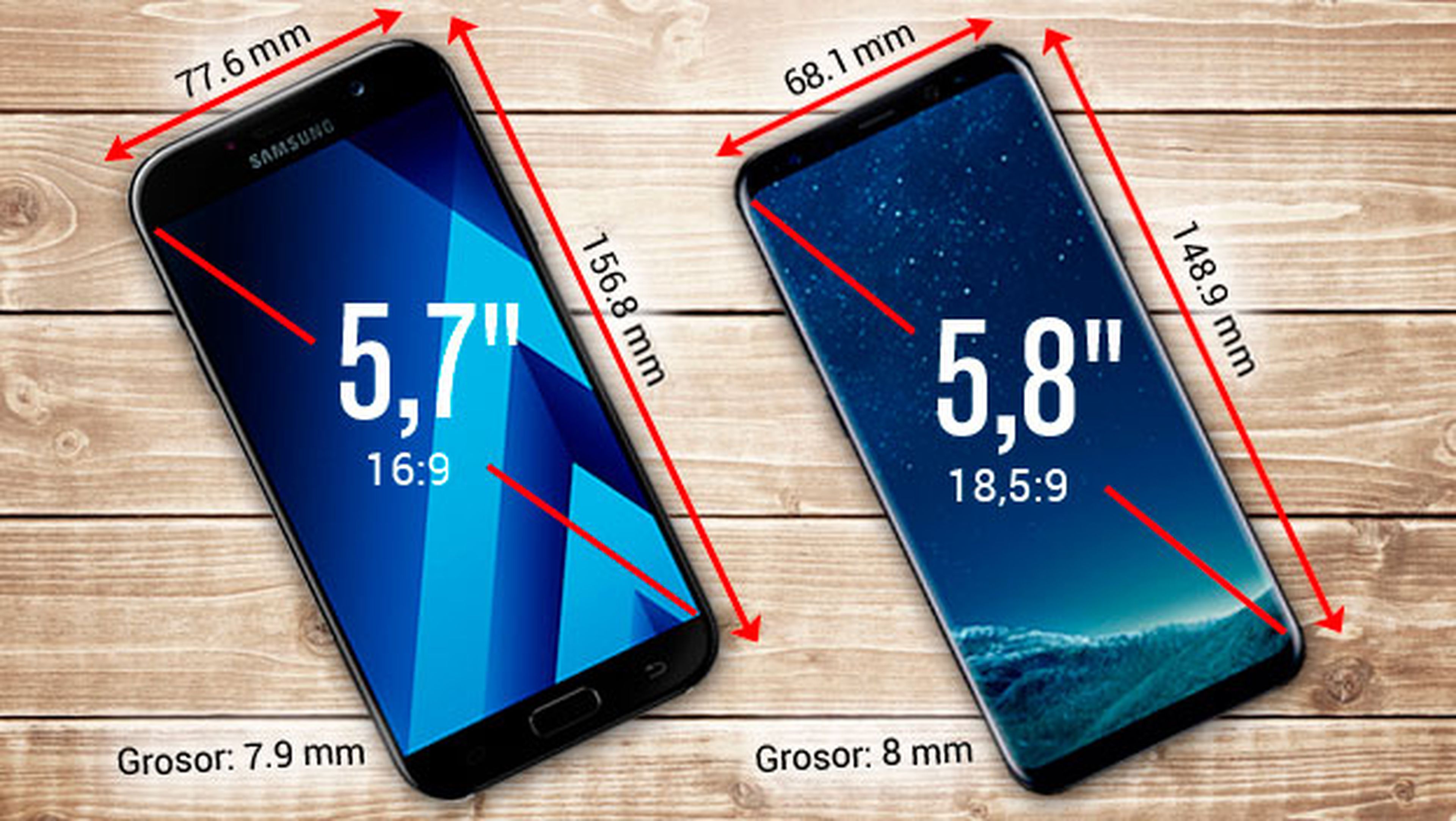 Galaxy A7 de 2017 comparado con el Galaxy S8