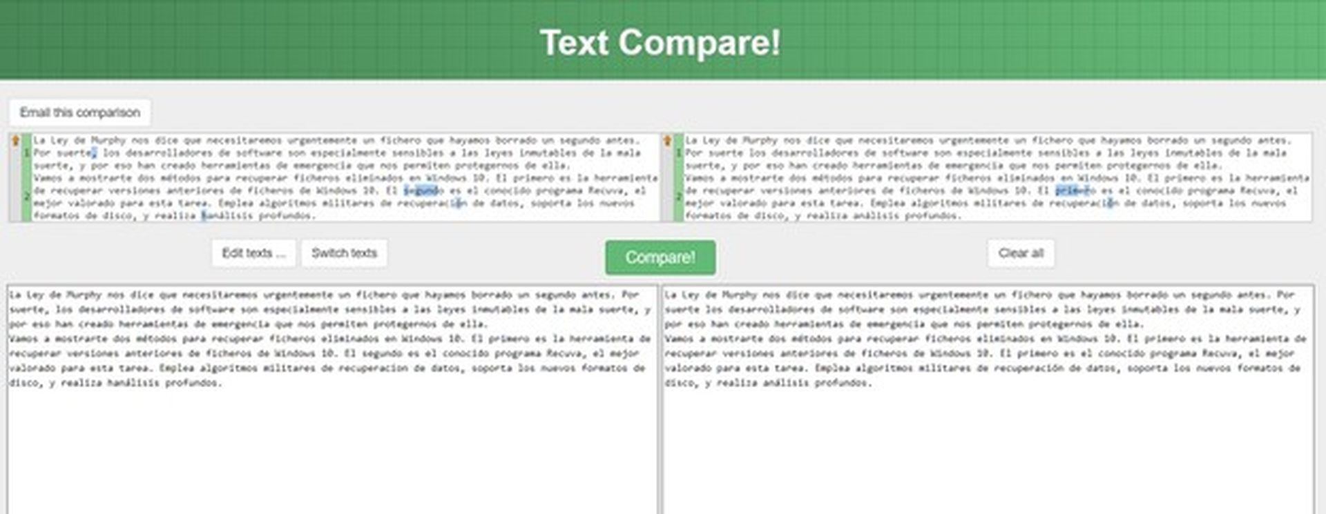 Comparar Dos Textos Para Ver Si Son Iguales