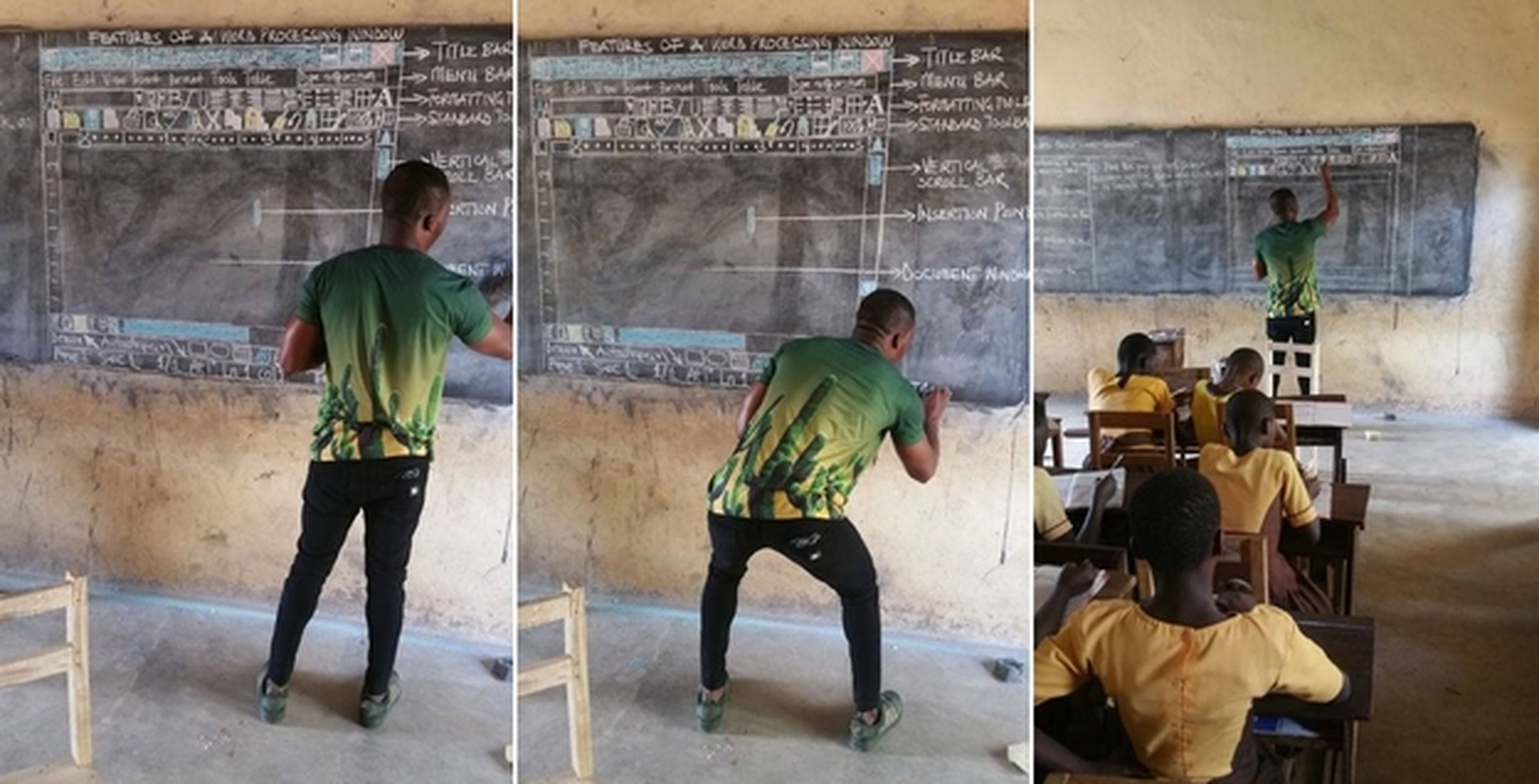 Microsoft ayuda al profesor de Ghana que enseña Word en una pizarra