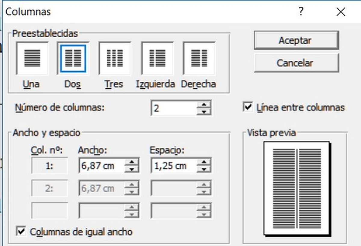 Columnas dividir columna podrás ancho espaciados cuantas elegir