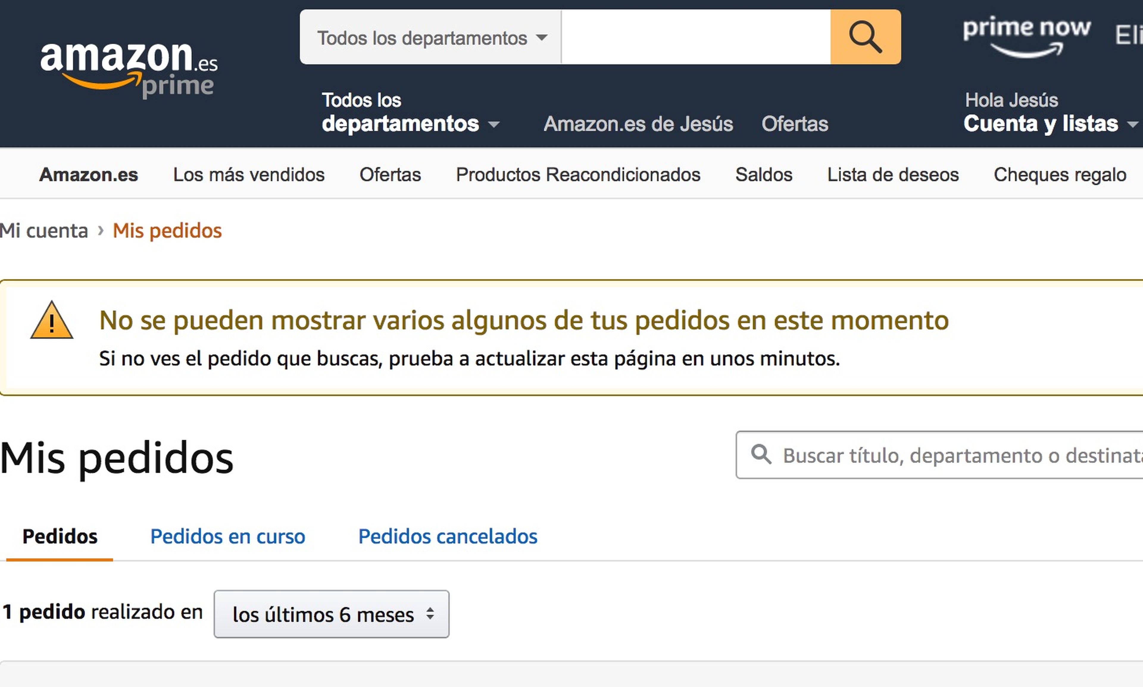 El servicio de pedidos de Amazon está caído