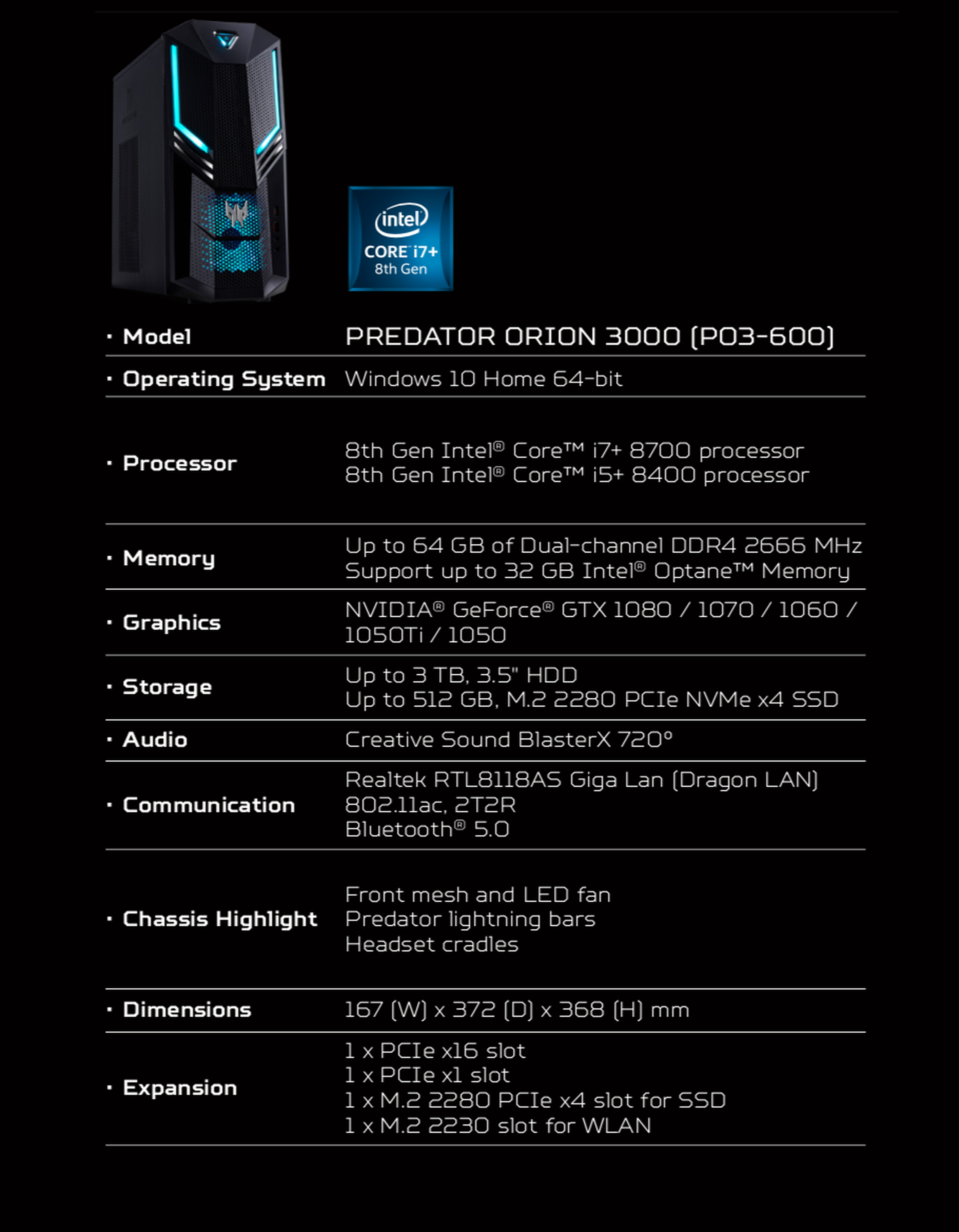 Acer Predator Orion 3000 características