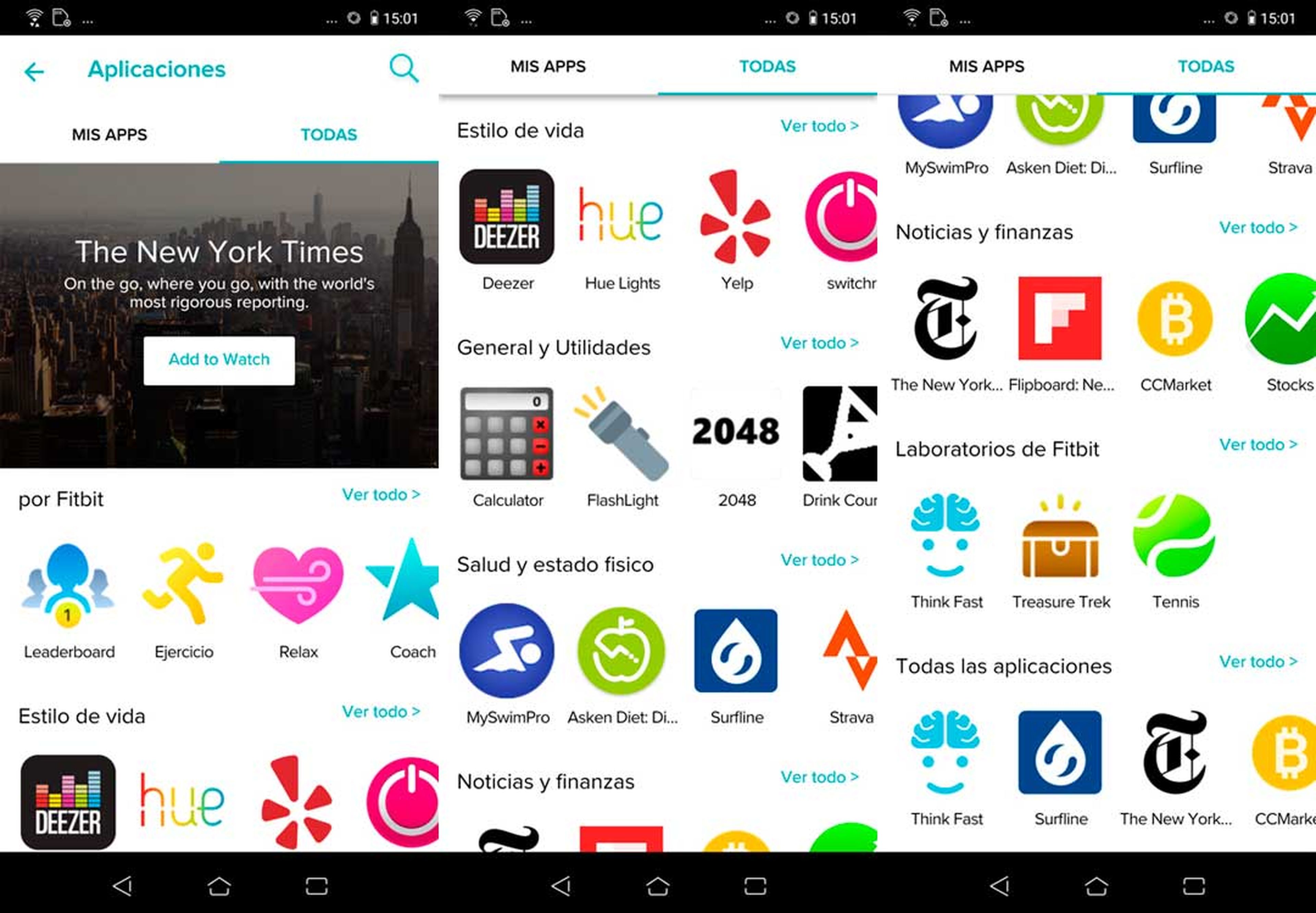 Aplicaciones disponibles para instalar en el Fitbit Versa