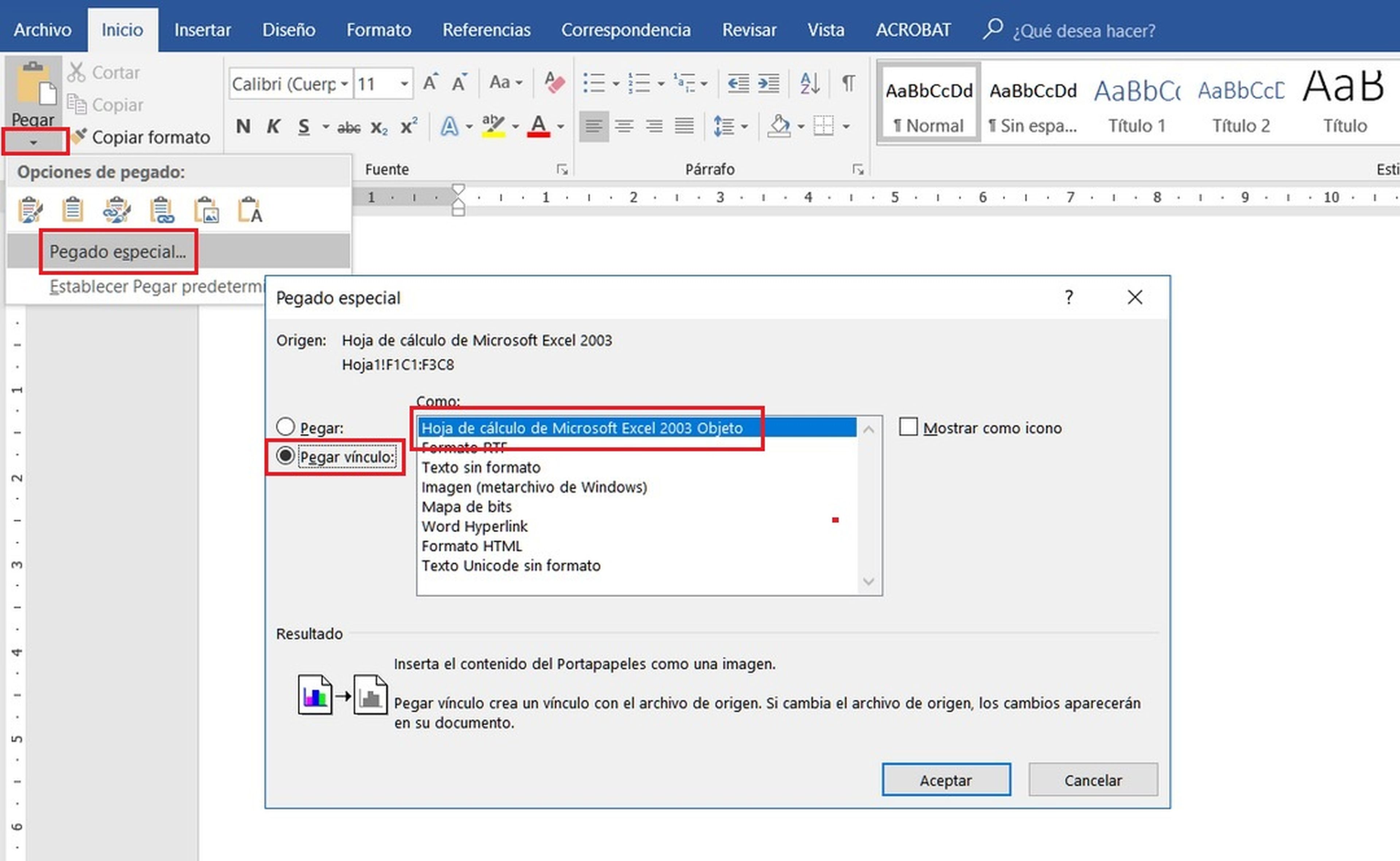 Cómo vincular una tabla de Excel a Word