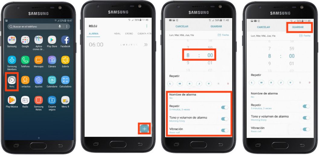 Samsung Galaxy J7 2017 Cómo configurar una alarma